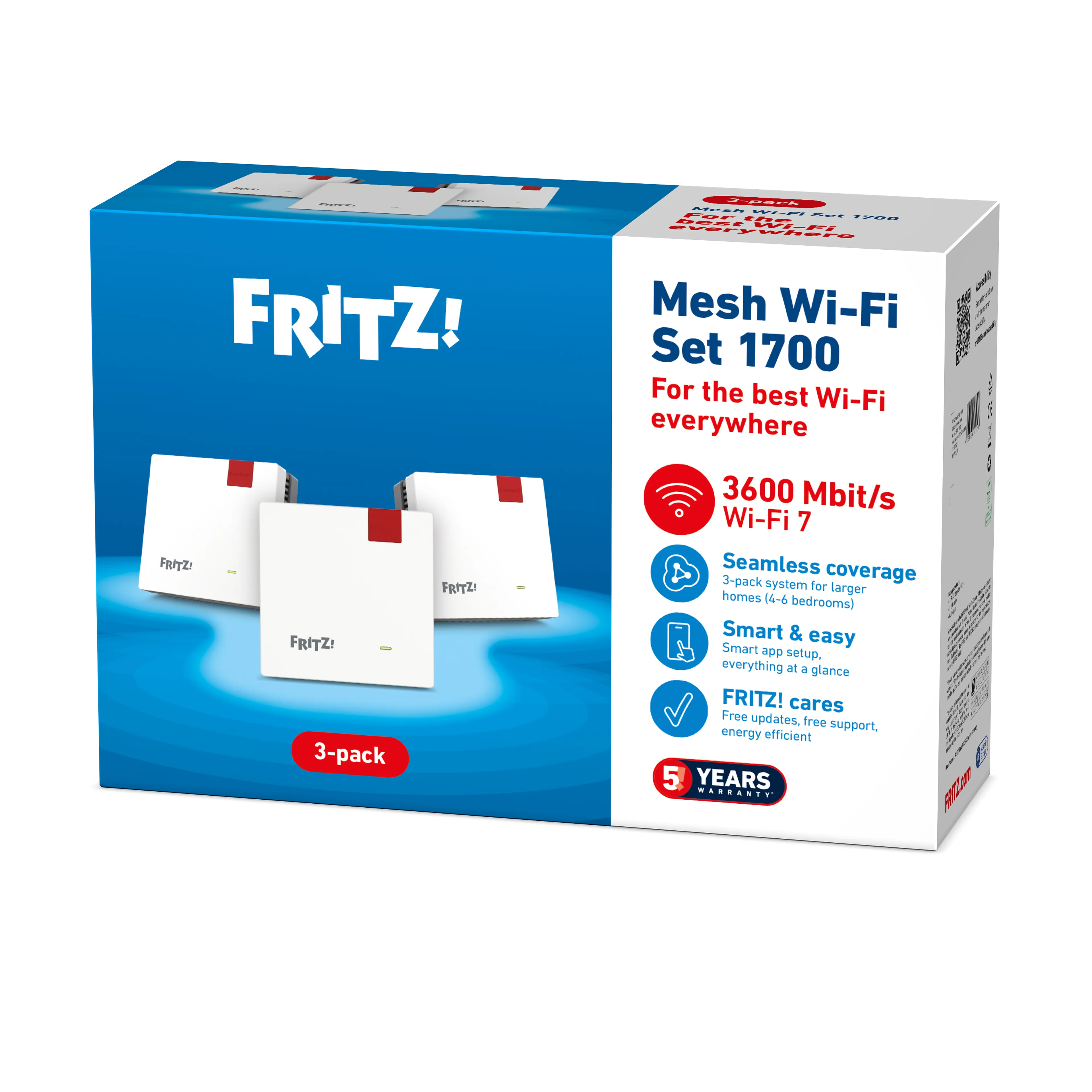AVM FRITZ! Mesh Set Wi-Fi Set 1700 3-pack - Wi-Fi 7 - 3600 Mbit/s - lot de 3 répéteurs