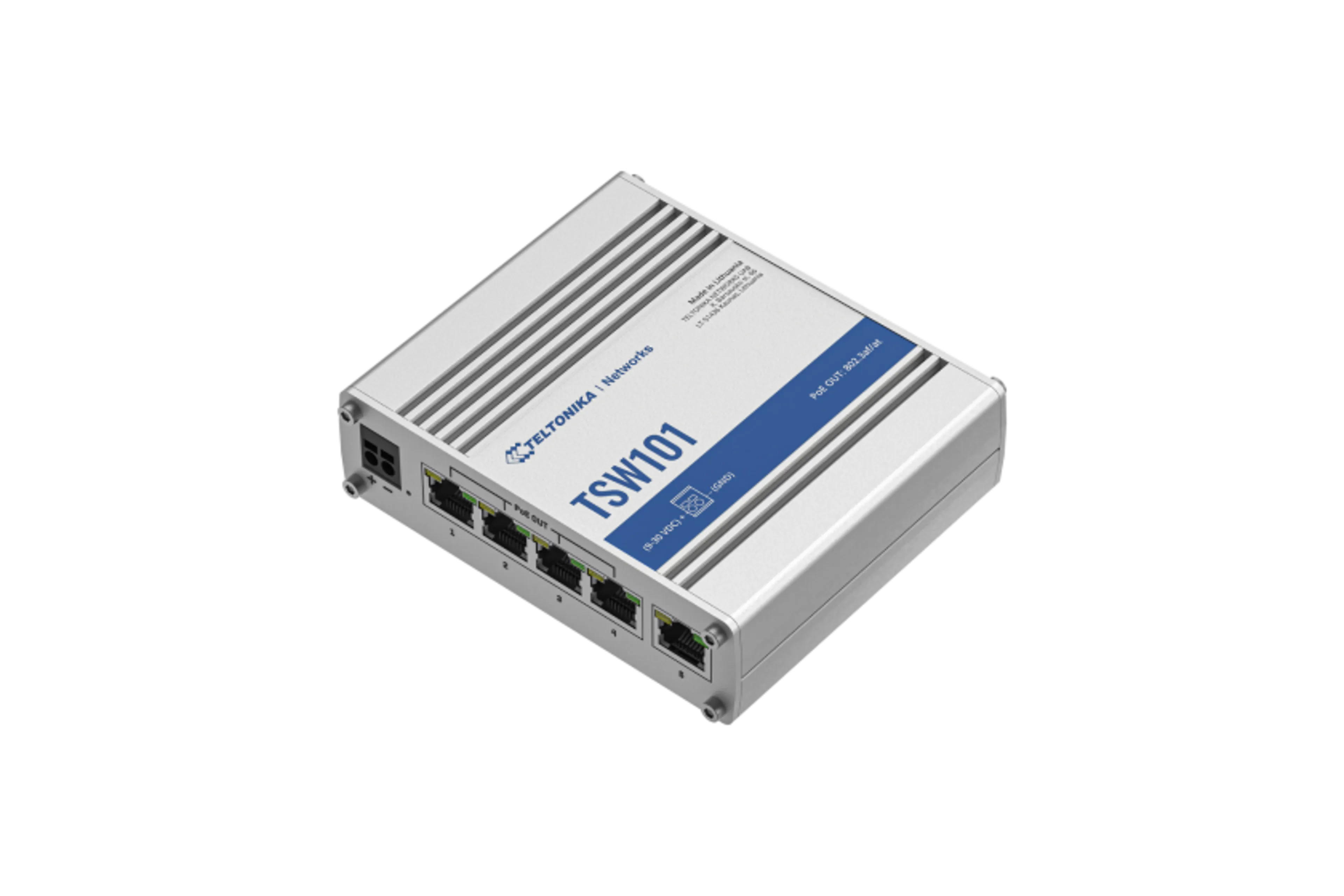 Outlet Automotive Poe+ Switch TSW101 - 5x Gigabit Ethernet - 4x PoE+ - Aluminium behuizing