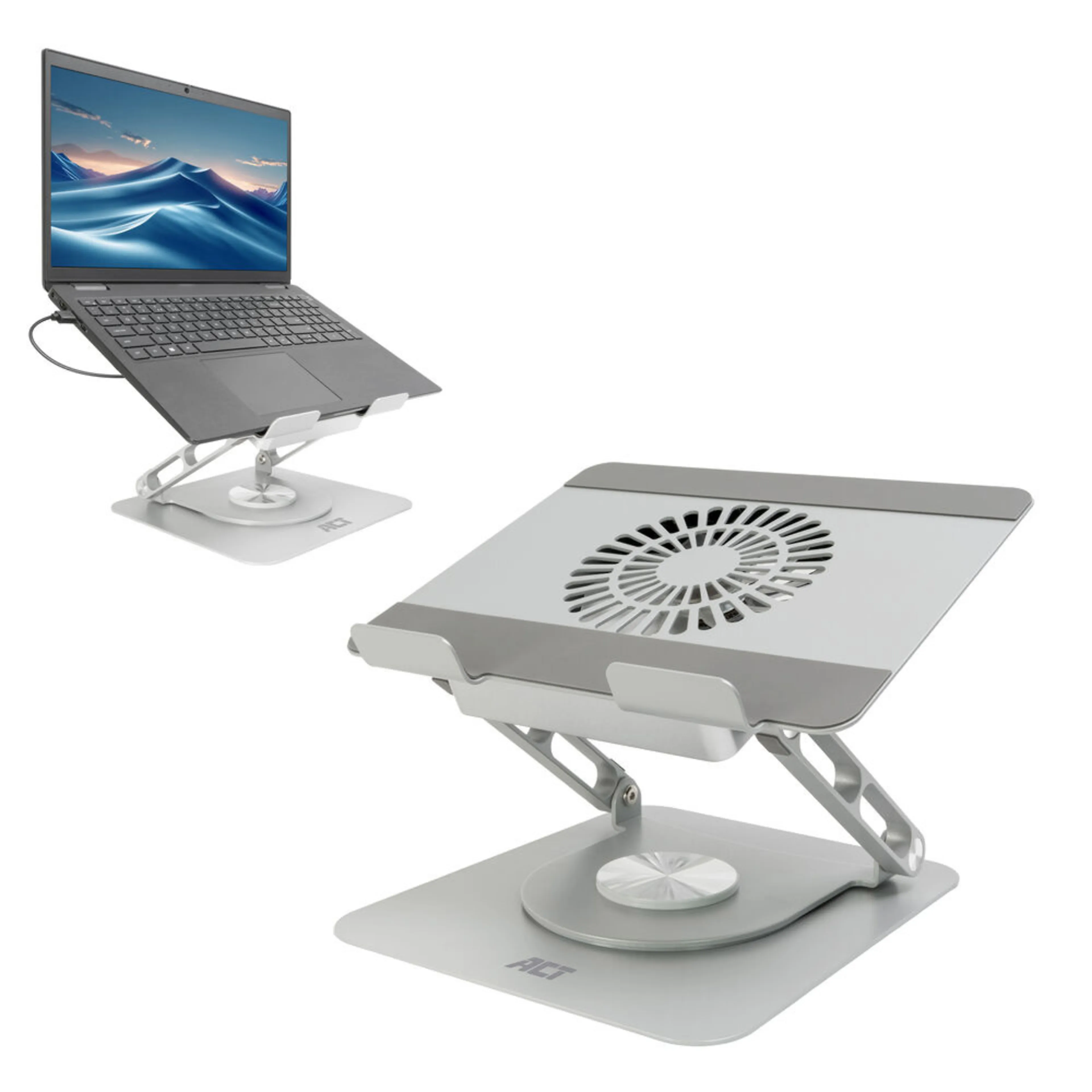 ACT support de refroidissement pivotant pour ordinateur portable - réglable en hauteur - ventilateur USB - antidérapant