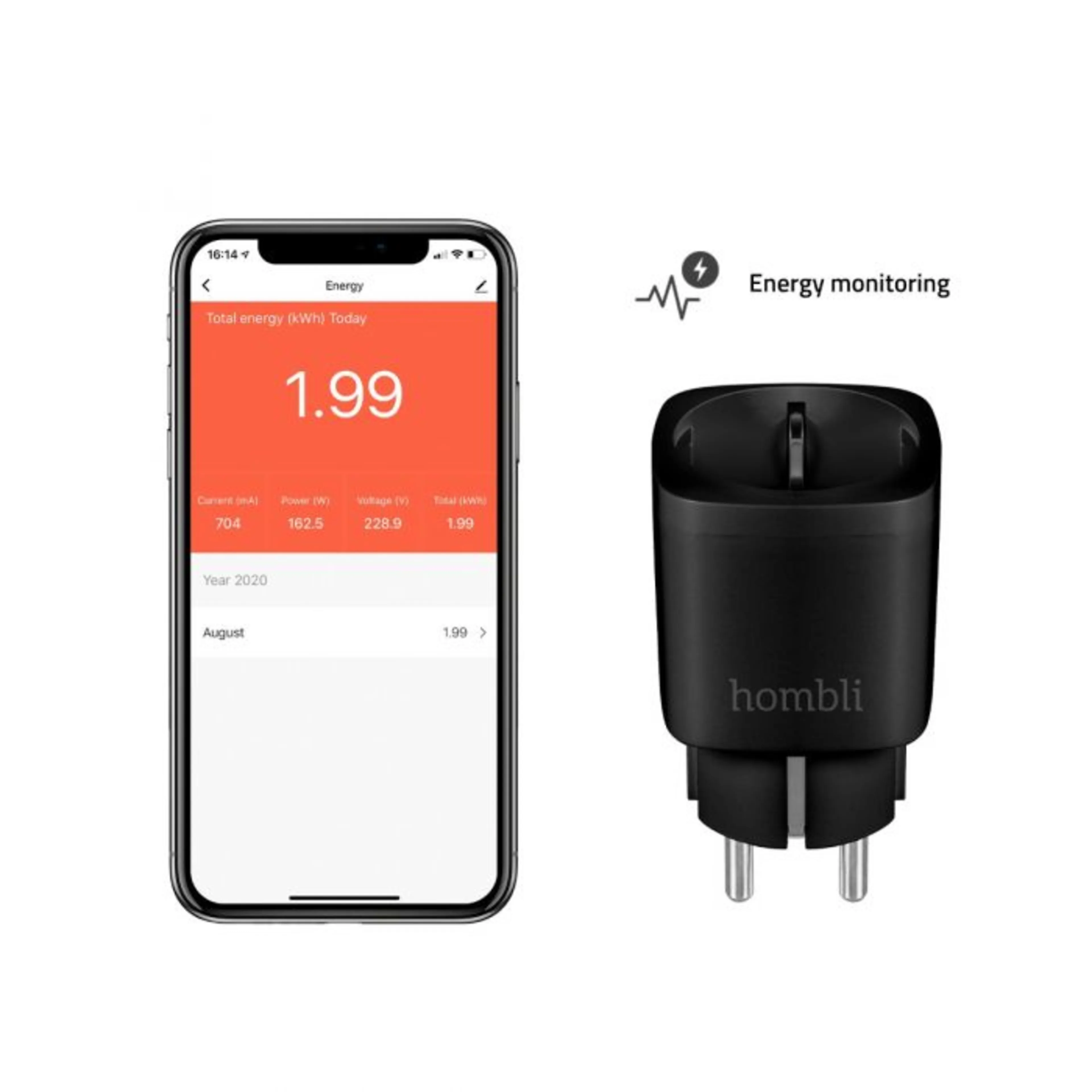 Hombli Smart Socket EU Black 220-250V 3680W 16A WiFi