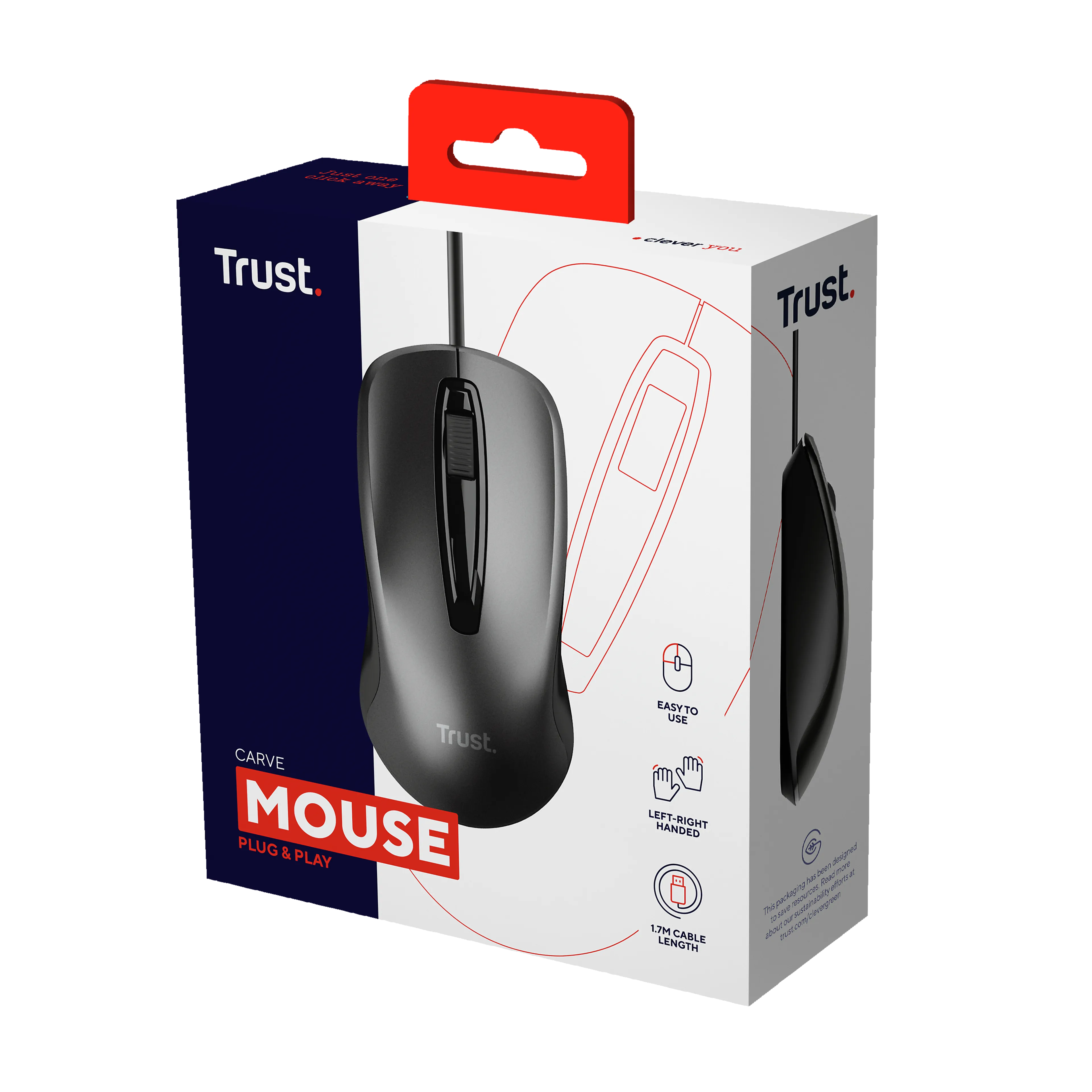 Trust carve bekabelde optische muis - usb - 1200 dpi - zwart - 3 knoppen