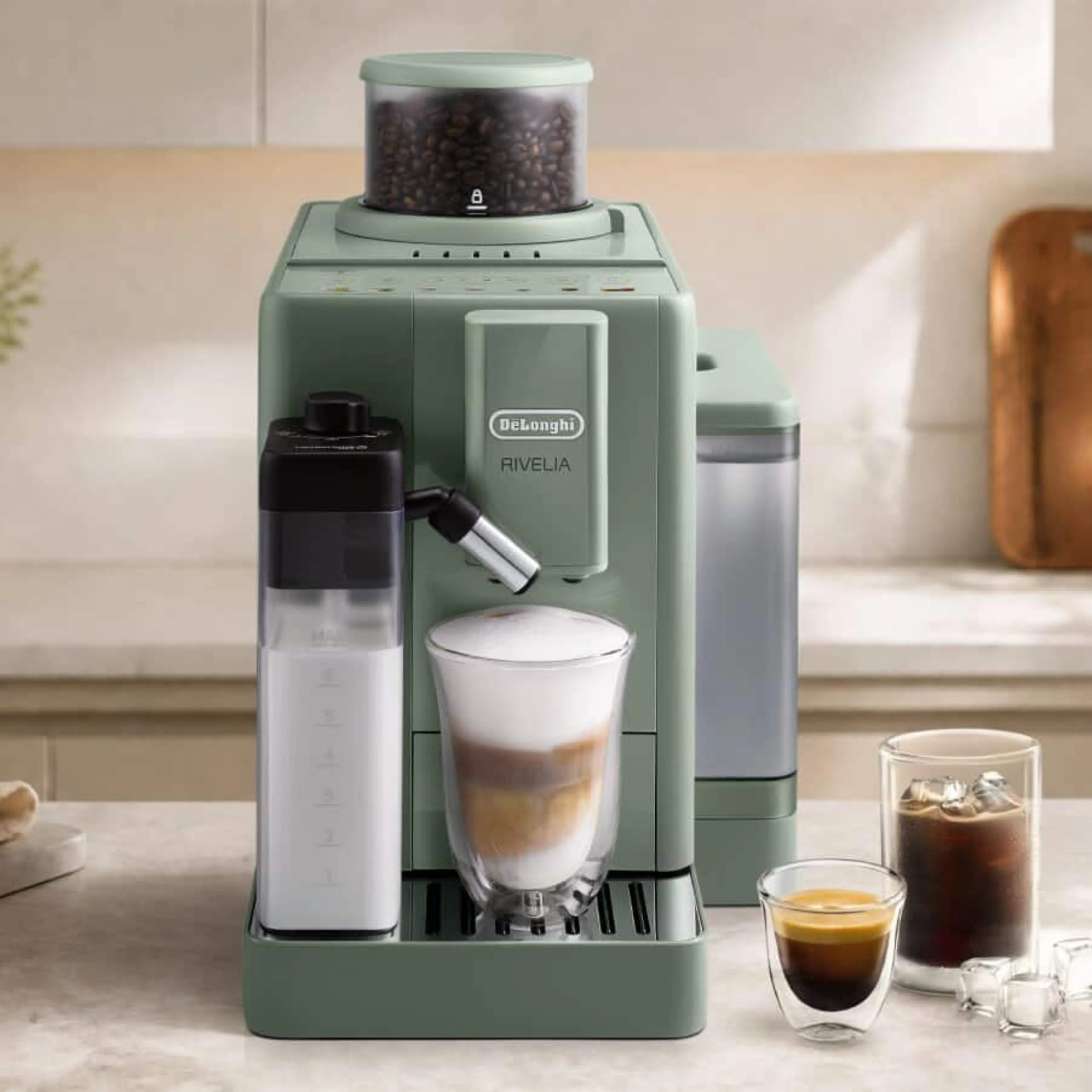 DeLonghi Rivelia Start EXAM420.55.GR - volautomatische espressomachine - dubbele bonenreservoirs - 10 dranken - cold brew - jade groen