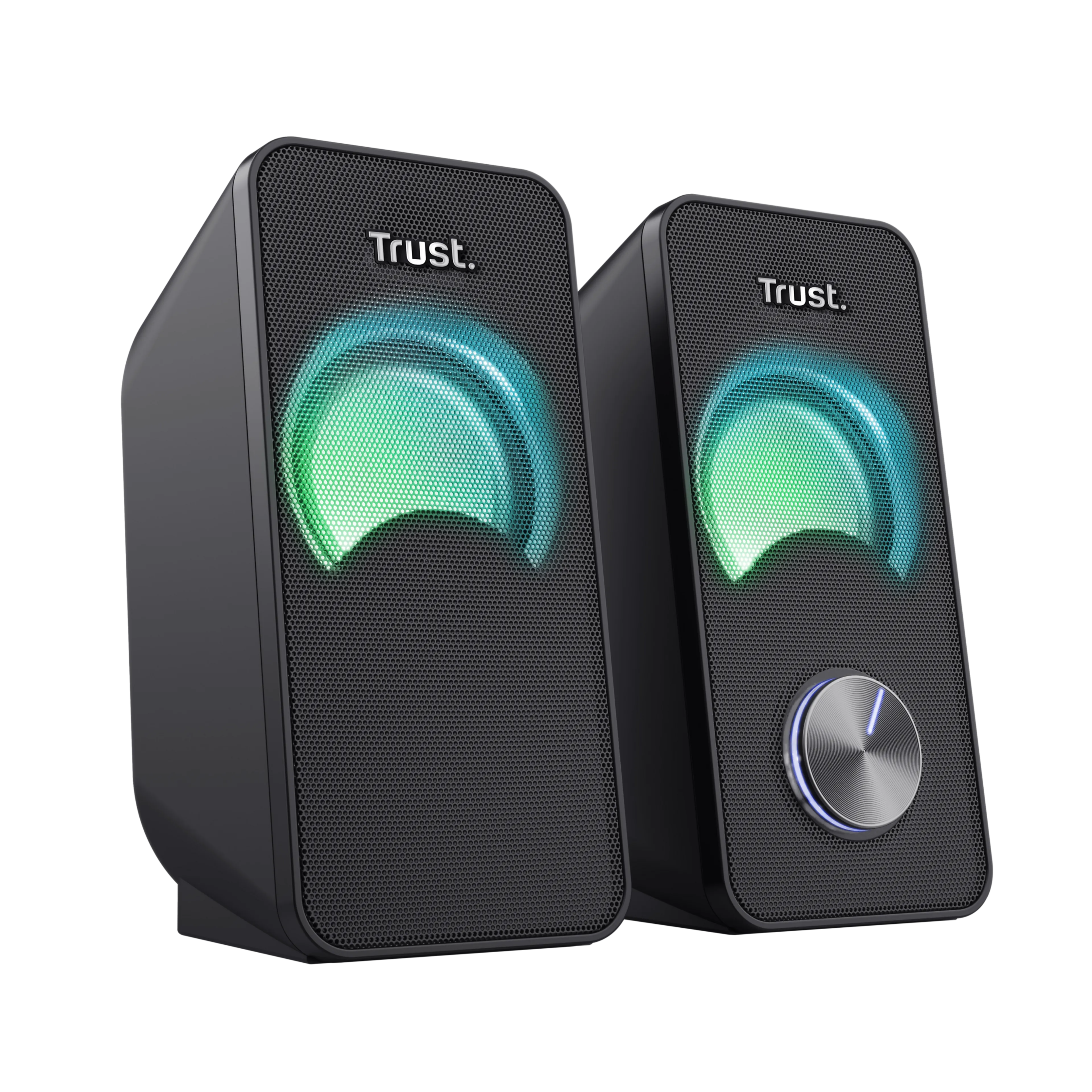 Trust enceintes Arys compact 2.0 speaker RGB - puissance 12 W - éclairage LED RVB - connectivité USB et jack 3,5 mm