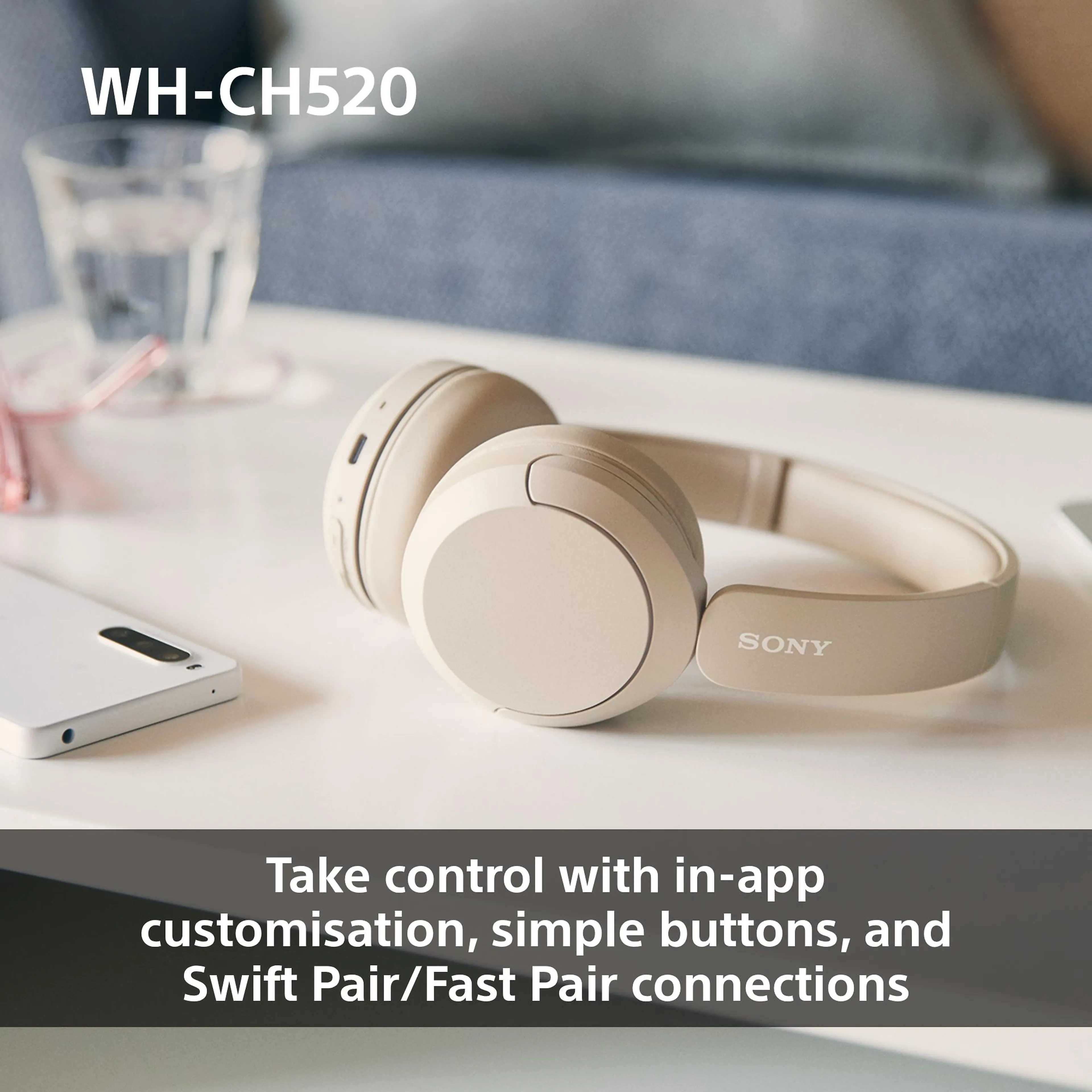 Sony wireless headphones WH-CH520 - bluetooth - microphone - yellow
