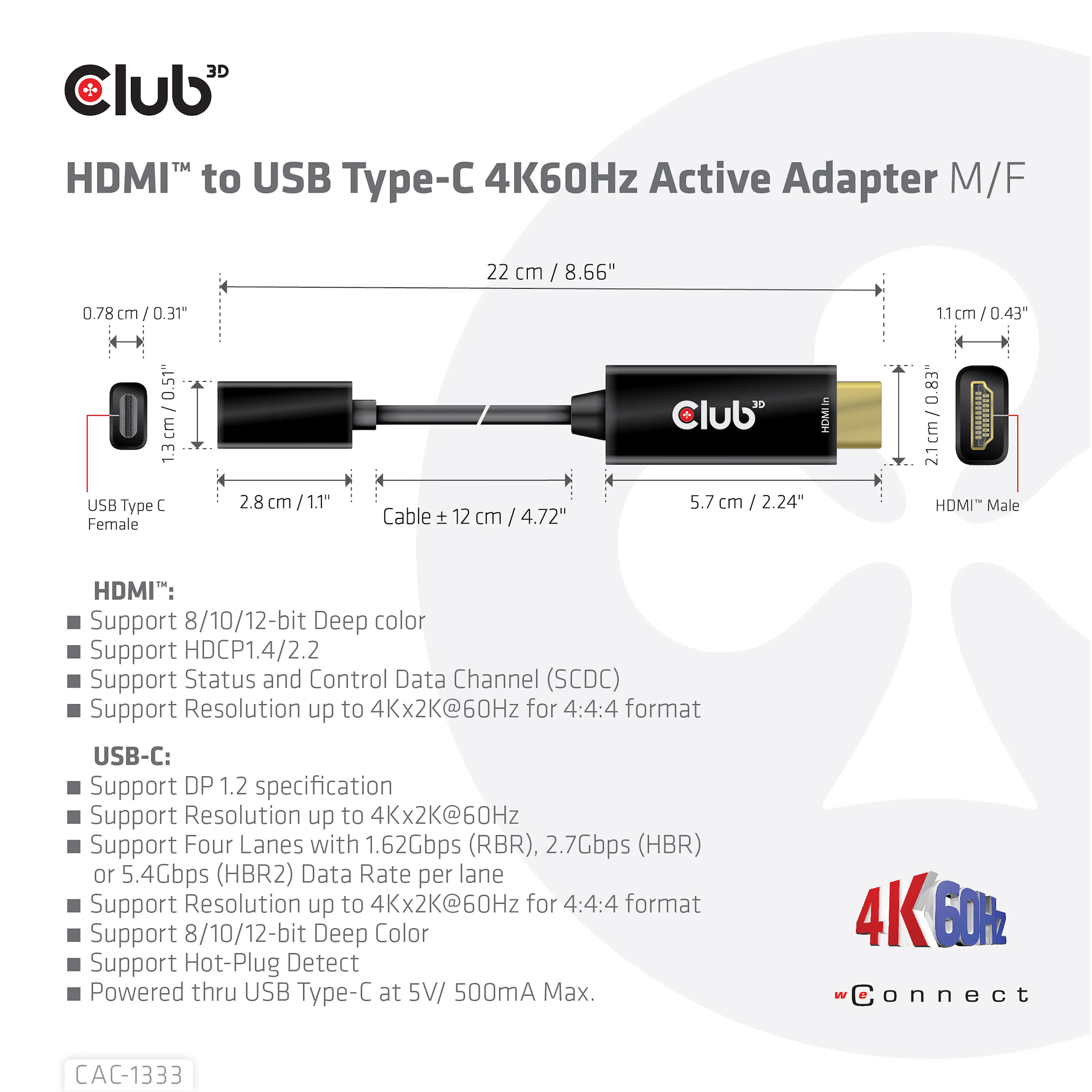 Club 3D HDMI to USB Type-C 4K60Hz Active Adapter M/F