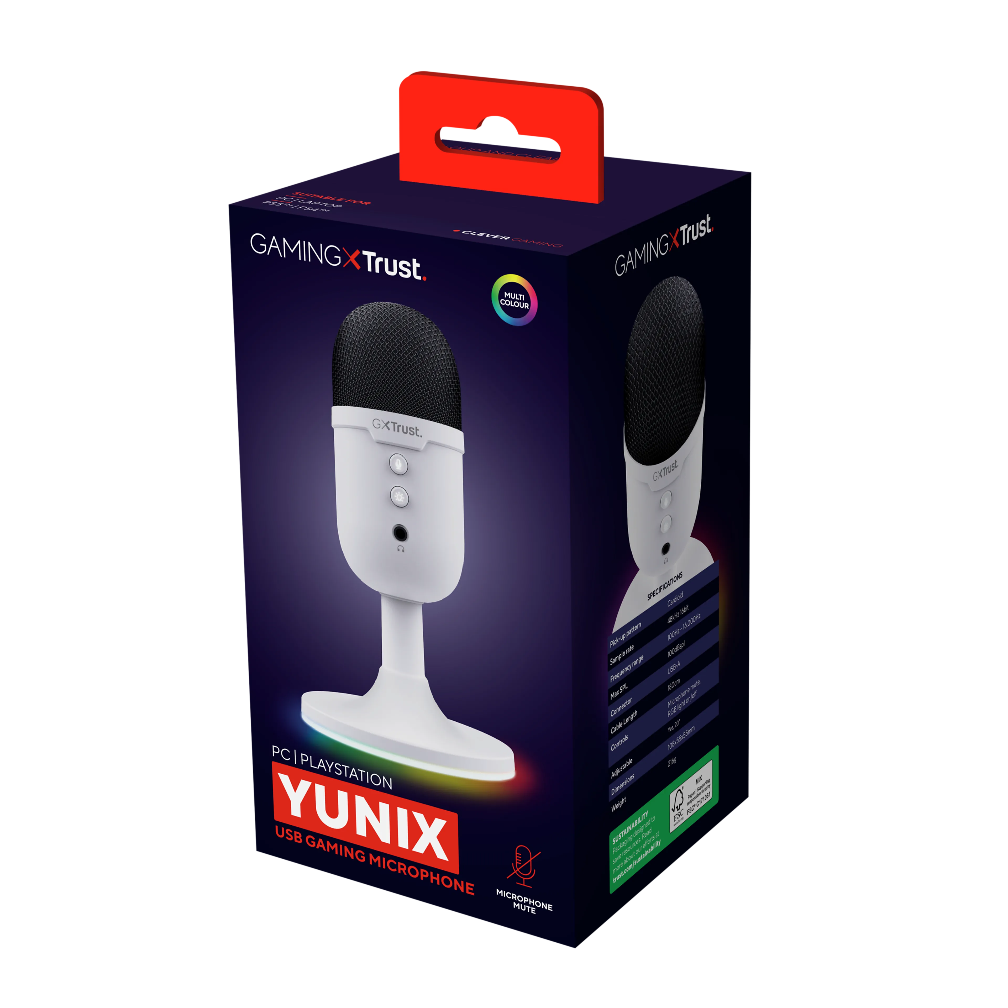 Trust GXT 234W Yunix streaming microfoon - usb - rgb-verlichting - wit