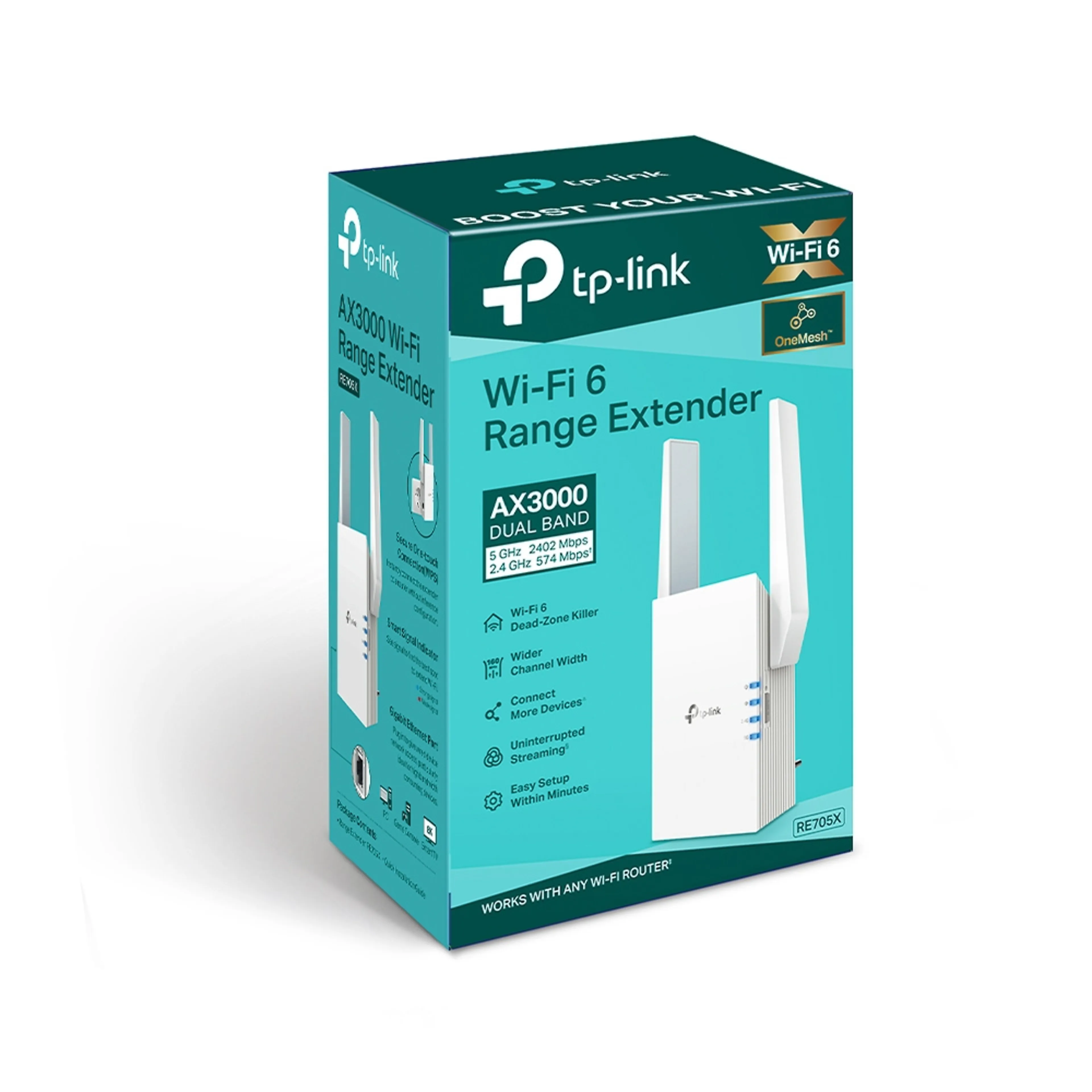 TP-Link AX3000 Wi-Fi 6 Range Extender - 2,4-5 GHz - 574-2402 Mbps - 97×46×158 mm