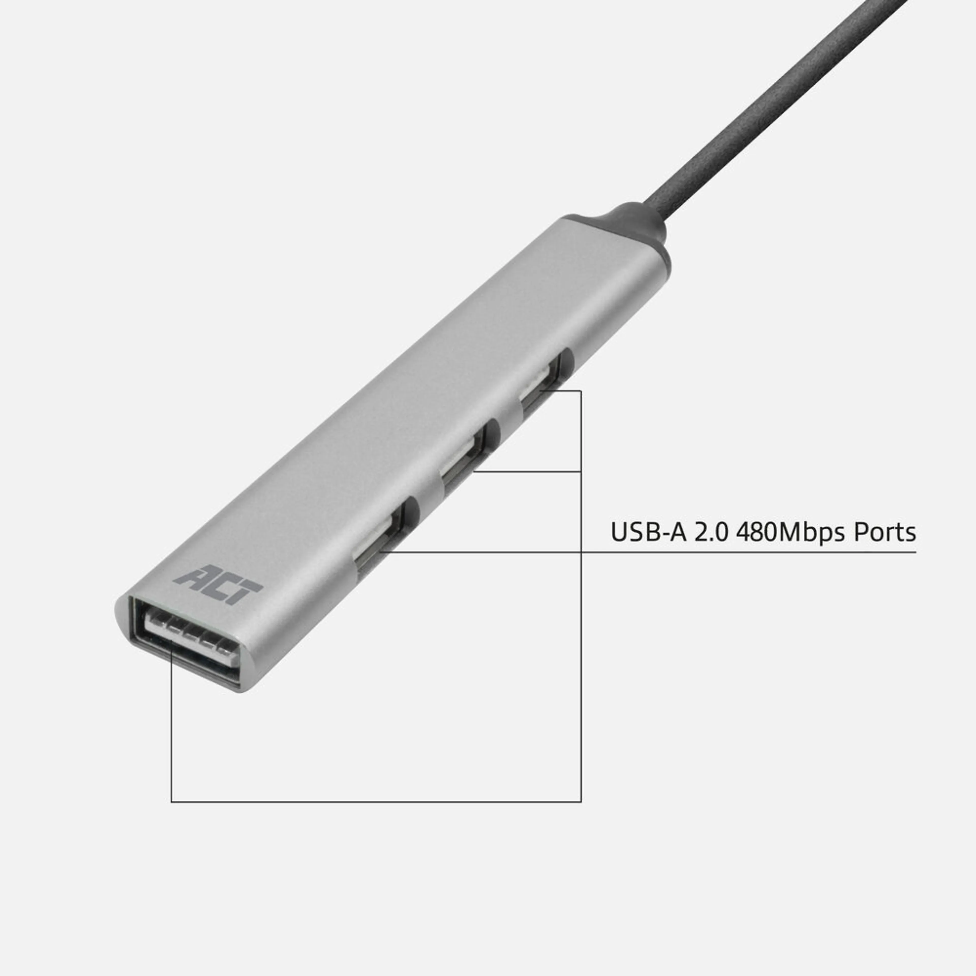 ACT hub USB-A AC6225 - 4 ports USB 2.0 - aluminium léger