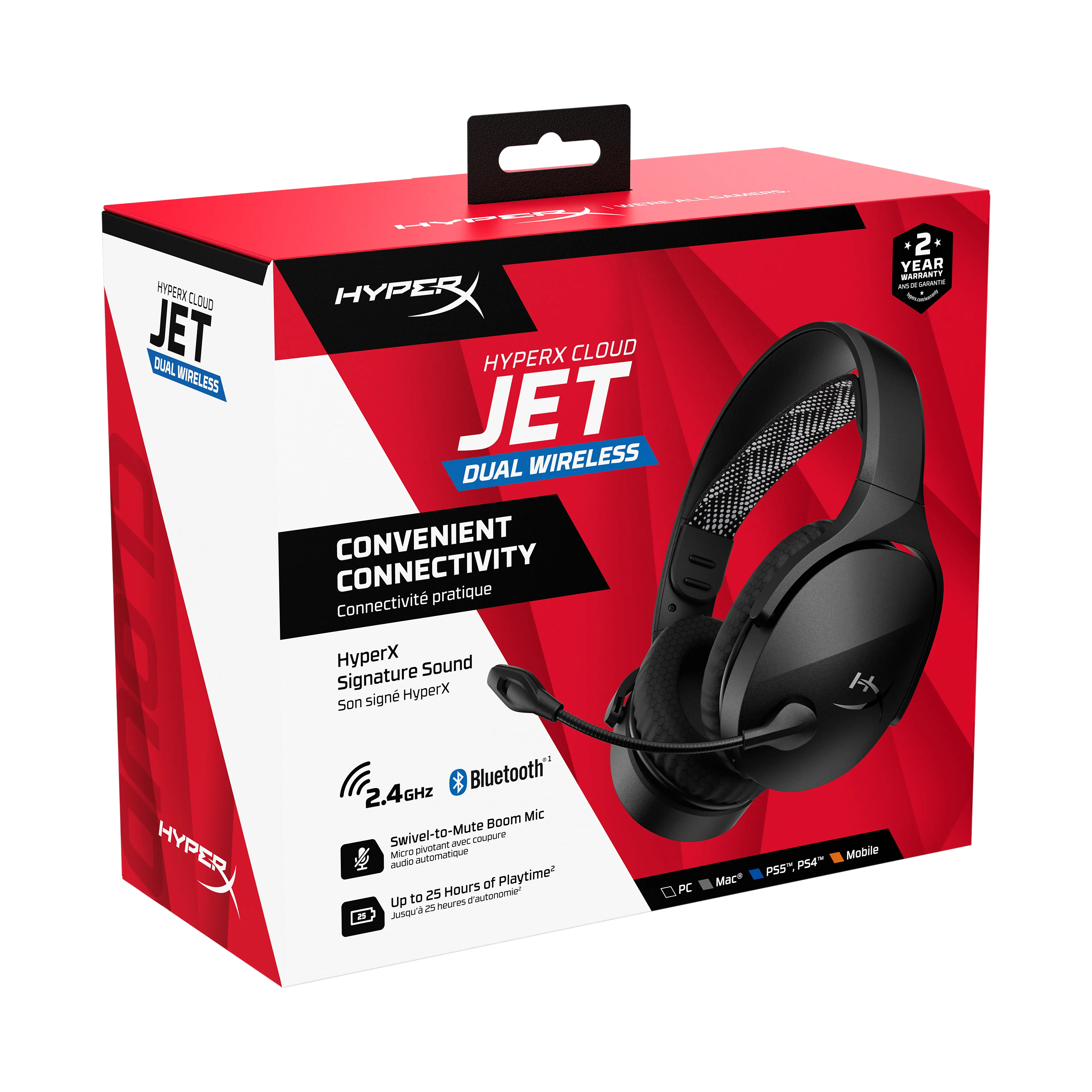 HP HyperX Cloud Jet – Casque de jeu sans fil - connectivité 2,4 GHz et Bluetooth 5,3 - haut-parleurs 40 mm - autonomie 25 heures - noir