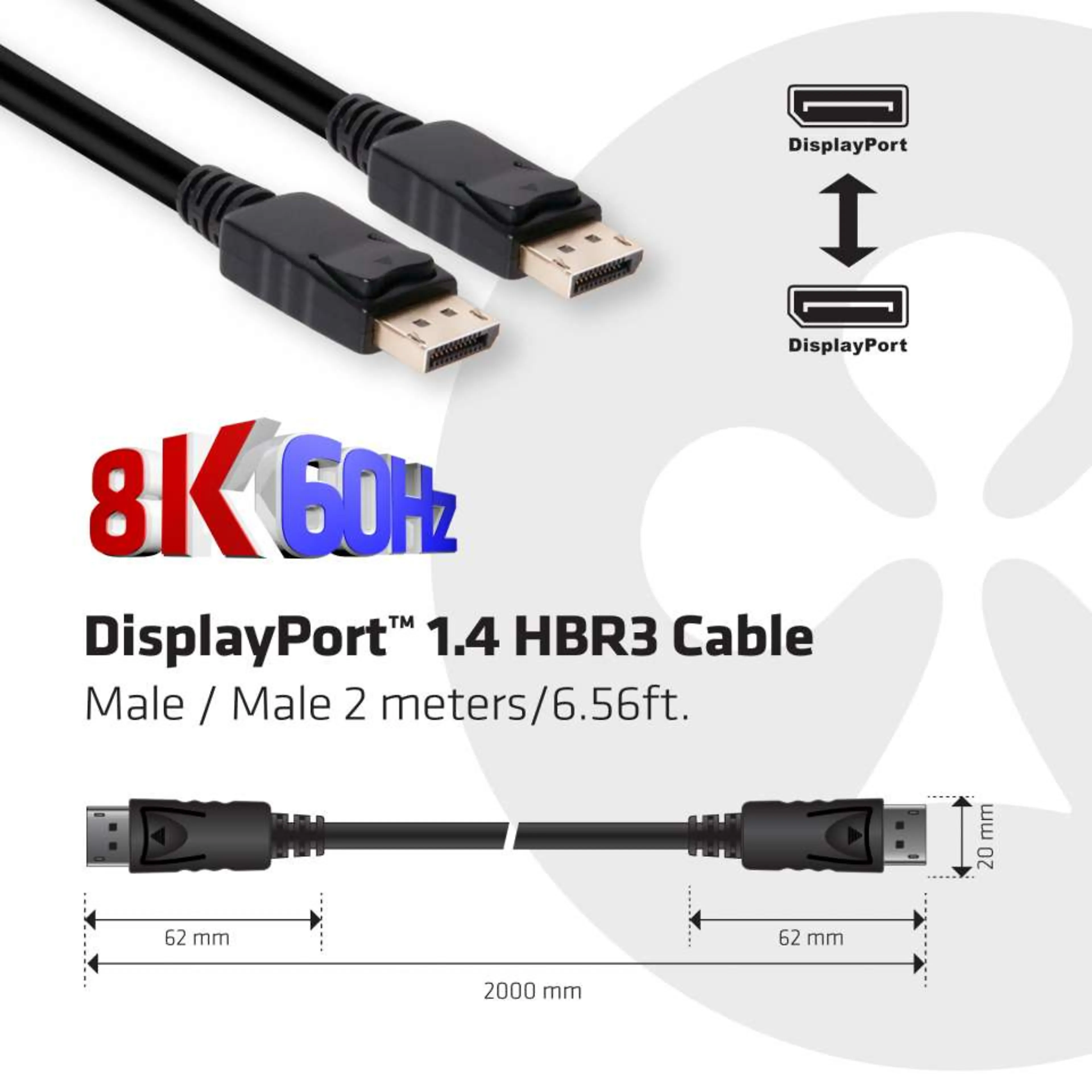 Club 3D DisplayPort 1.4 HBR3 Cable 2m - Mâle/Mâle - 8K60Hz