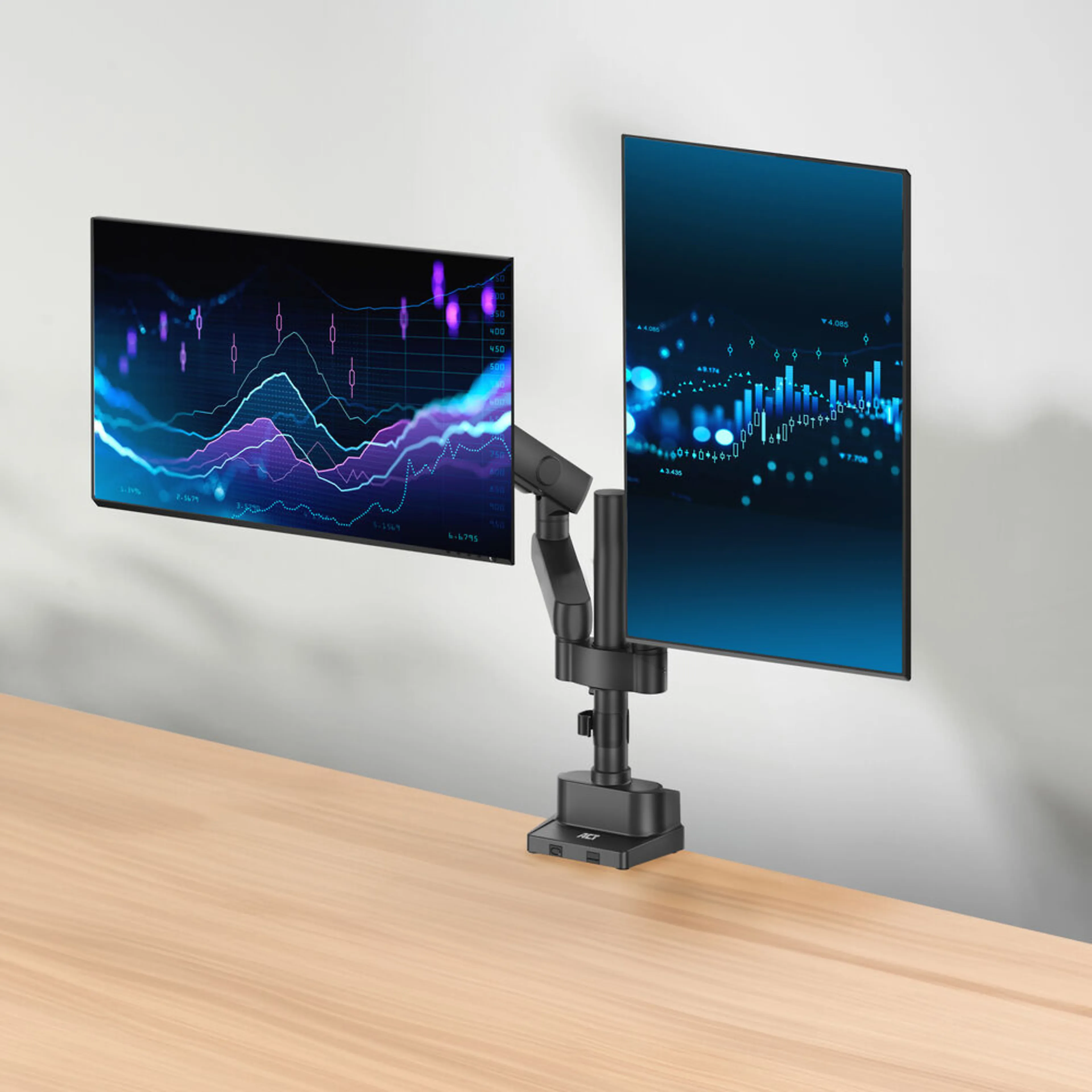 ACT monitorarm office solid pro AC8328 - mechanische veer - 2 schermen - 35" - tot 12kg