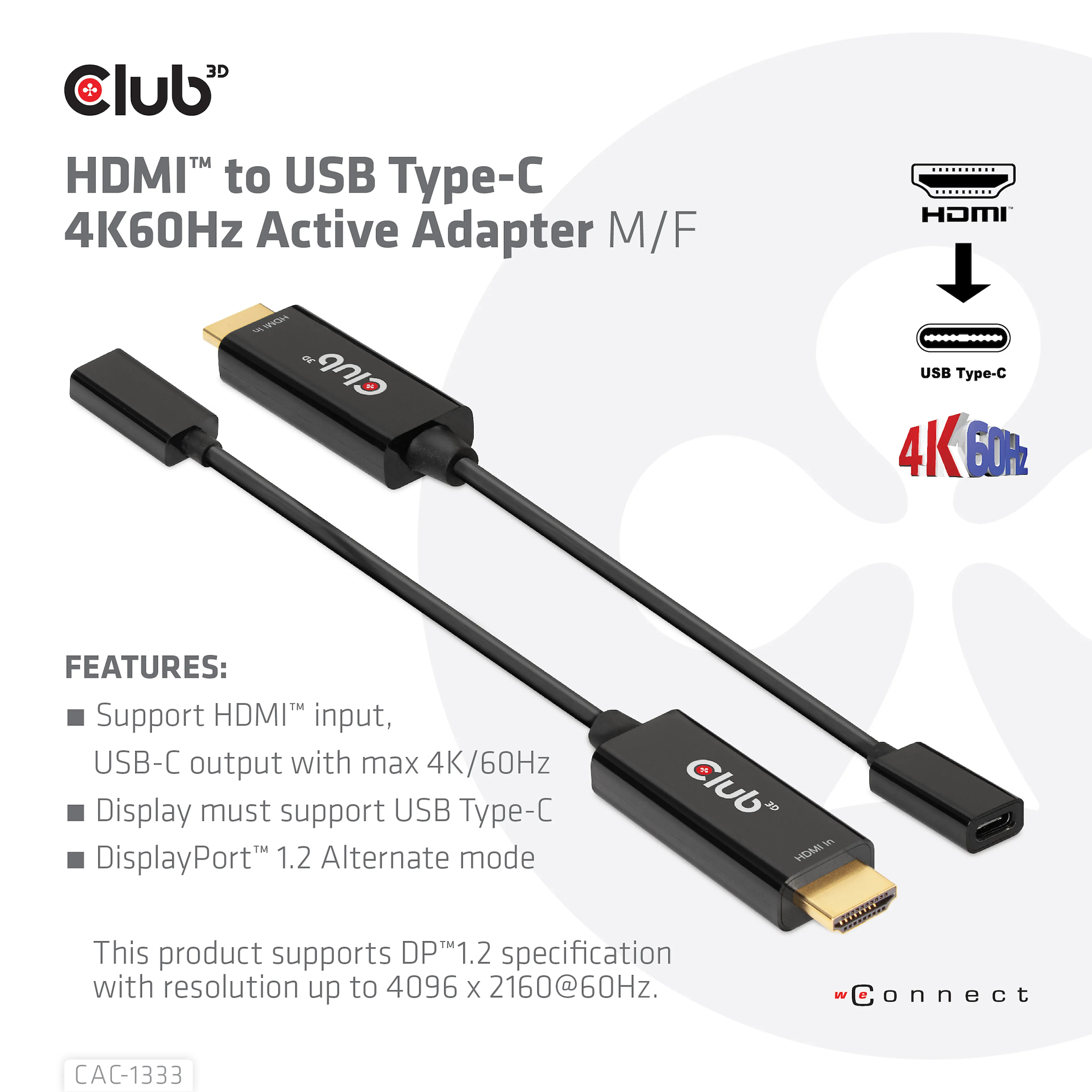 Club 3D HDMI to USB Type-C 4K60Hz Active Adapter M/F