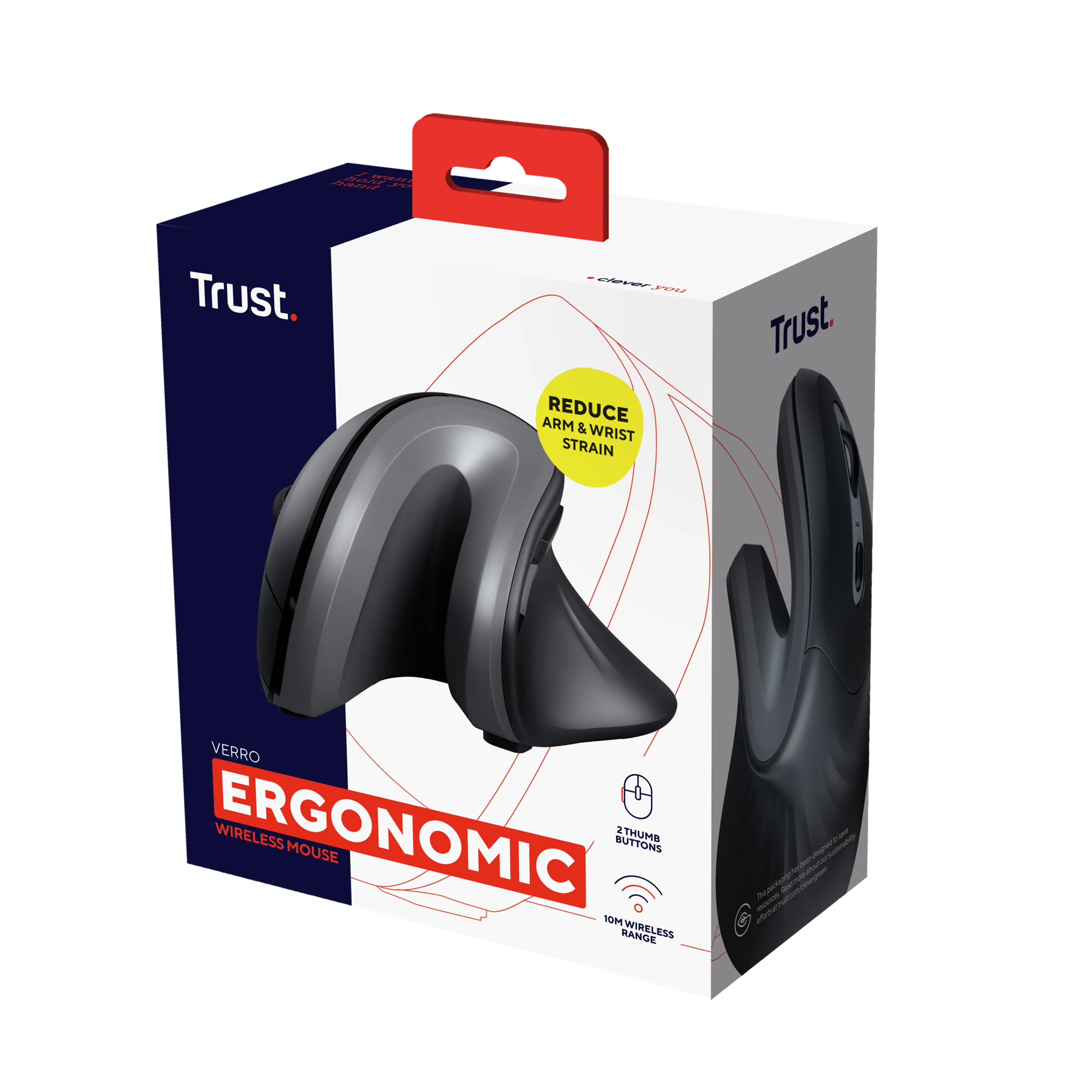 Trust Verro ergonomische draadloze muis - draadloos - verticaal ontwerp - rechtshandig - zwart