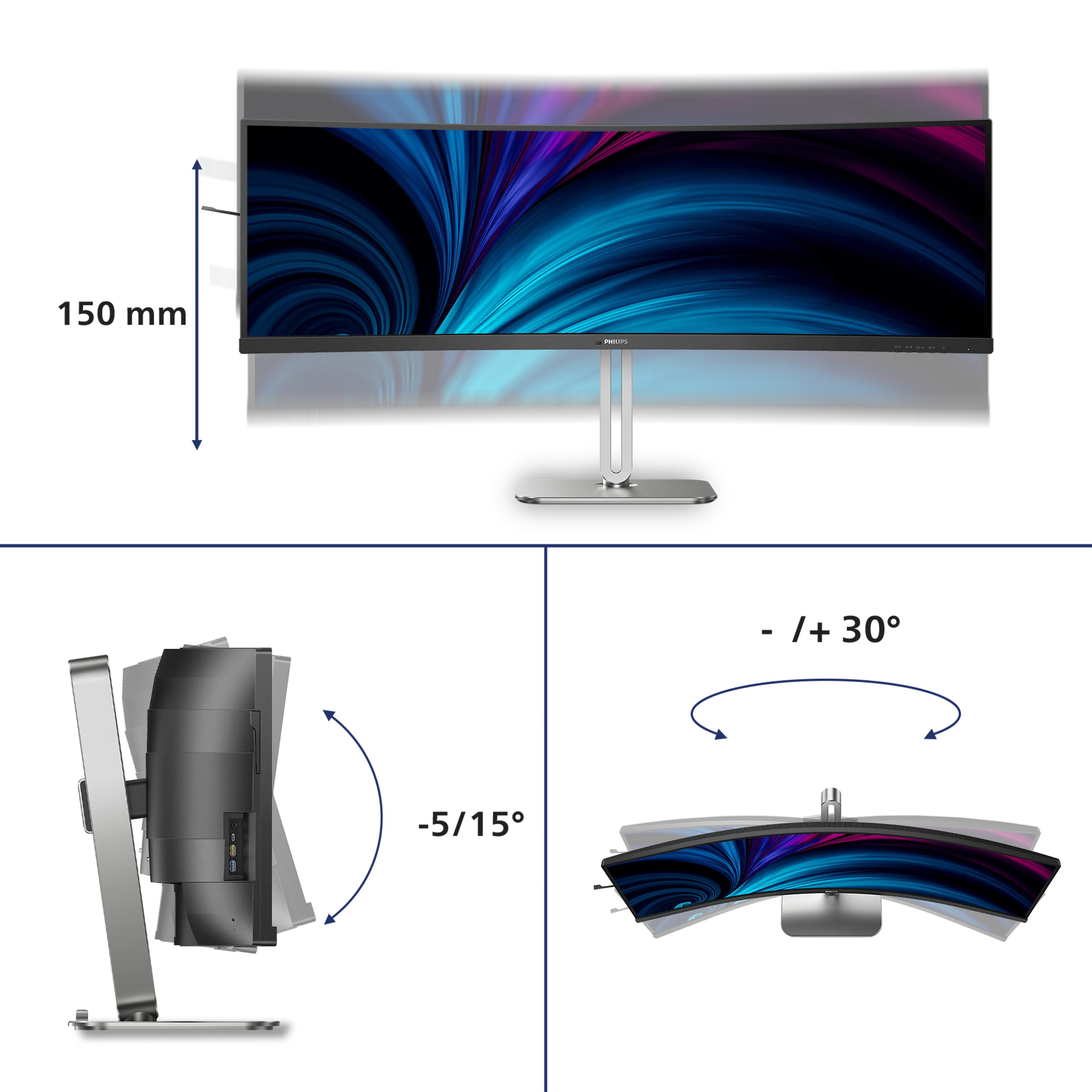 Philips 5000 series 49B2U5900CH 49" curved VA LED DQHD 32:9 USB-C docking 4 ms
