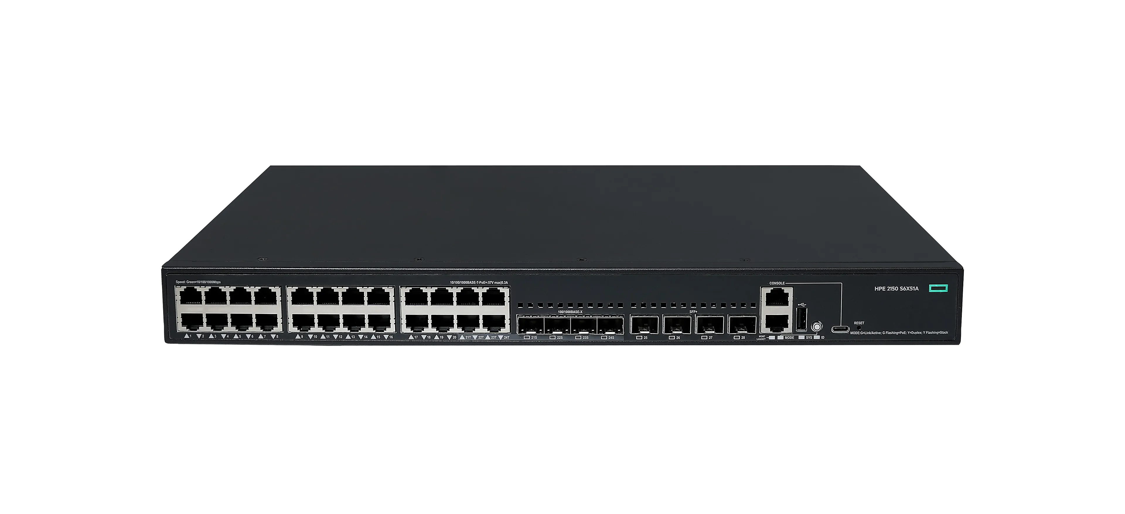 HP Enterprise Networking CW 2150 24p 10M/100M/1G PoE+ switch met 4p SFP 1G combo en 4p SFP+ 1G/10G 405W