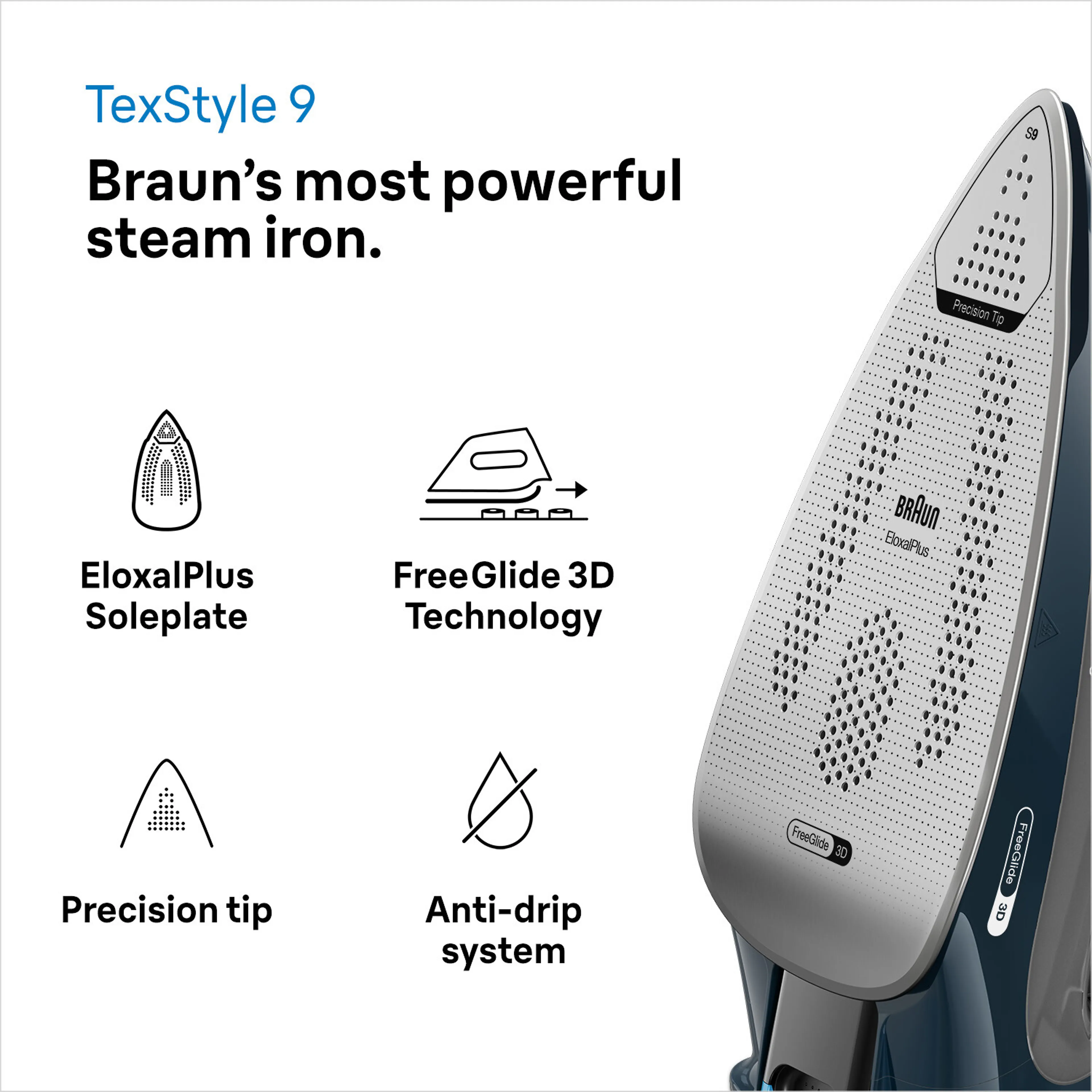 Braun TexStyle 9 SI 9682DB - 3200W - 330 ml réservoir - bleu/ noir