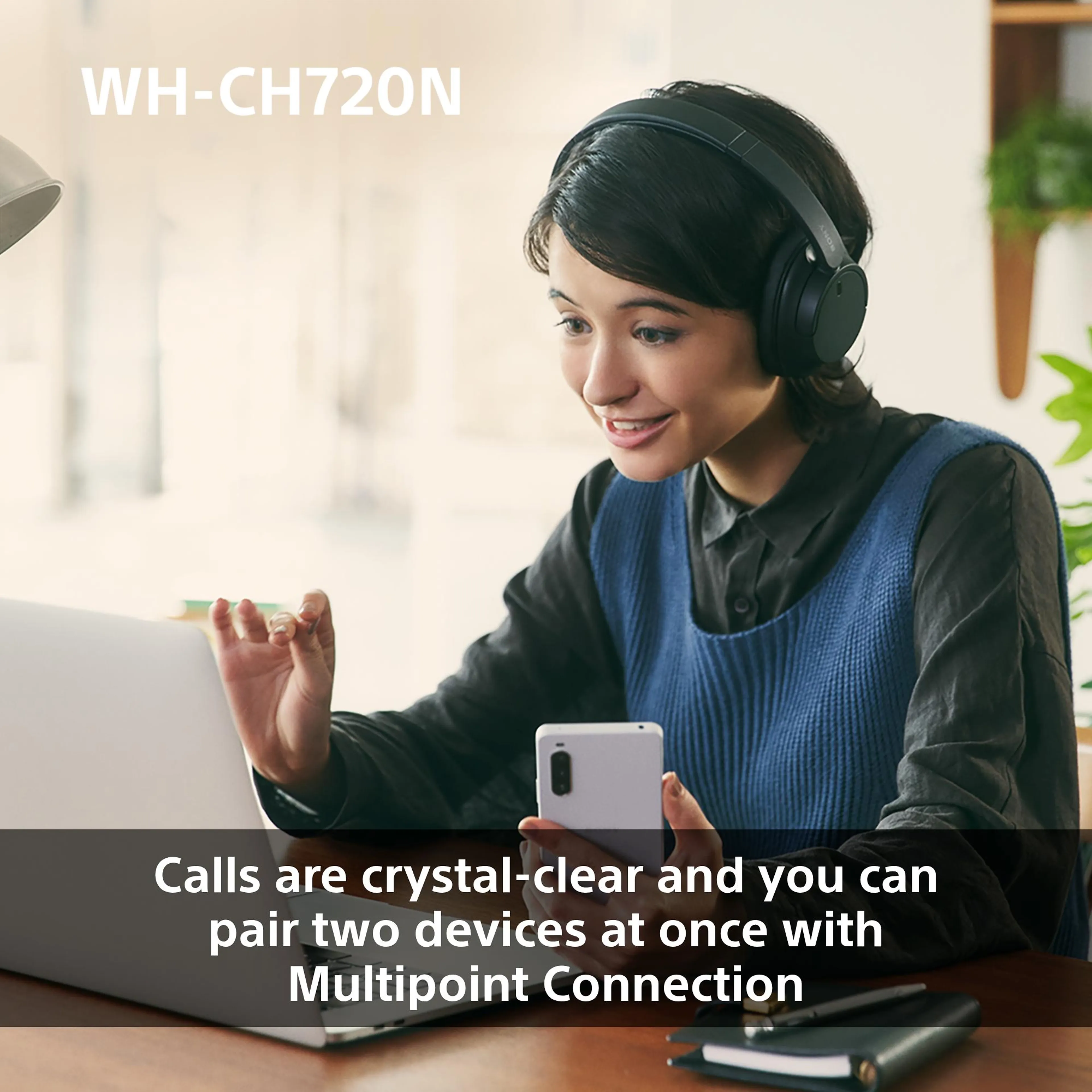 Sony draadloze over-ear koptelefoon WH-CH720N - Bluetooth 5.2 - noise cancelling - roze