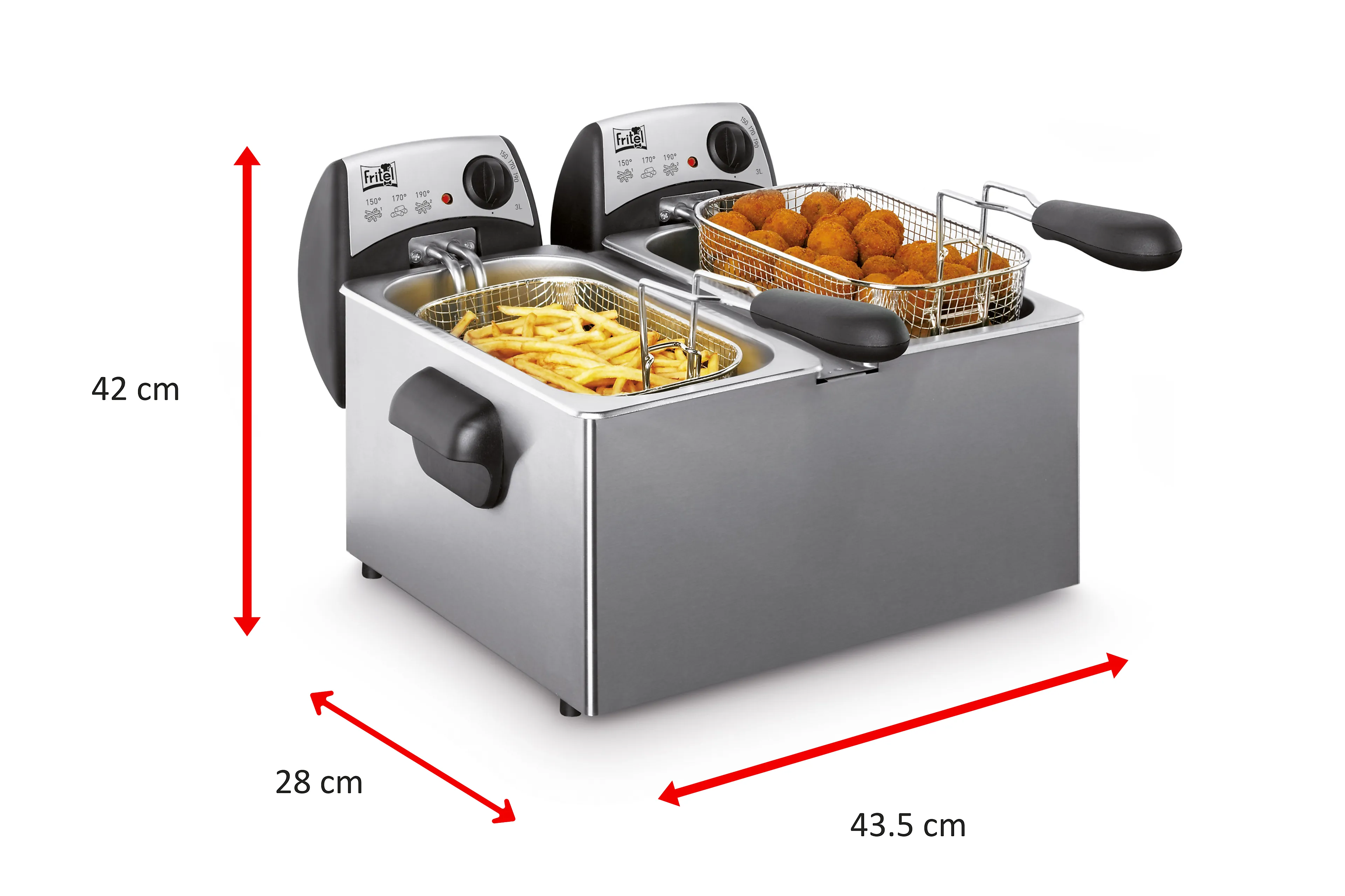Fritel dubbele friteuse FR 1355 Duo - 2x 3 liter - 2x 2200 W vermogen - inox