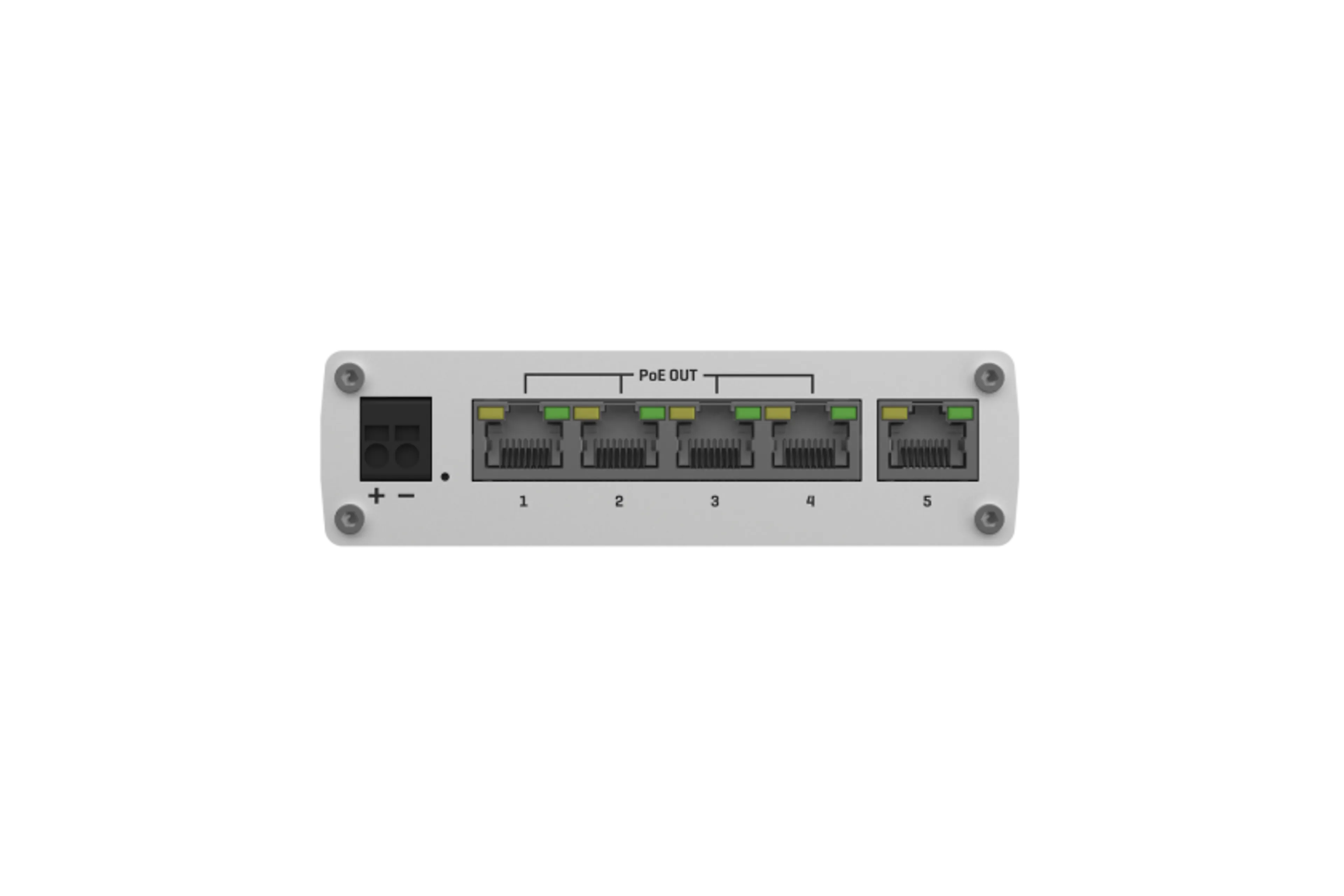 Outlet Automotive Poe+ Switch TSW101 - 5x Gigabit Ethernet - 4x PoE+ - Aluminium behuizing