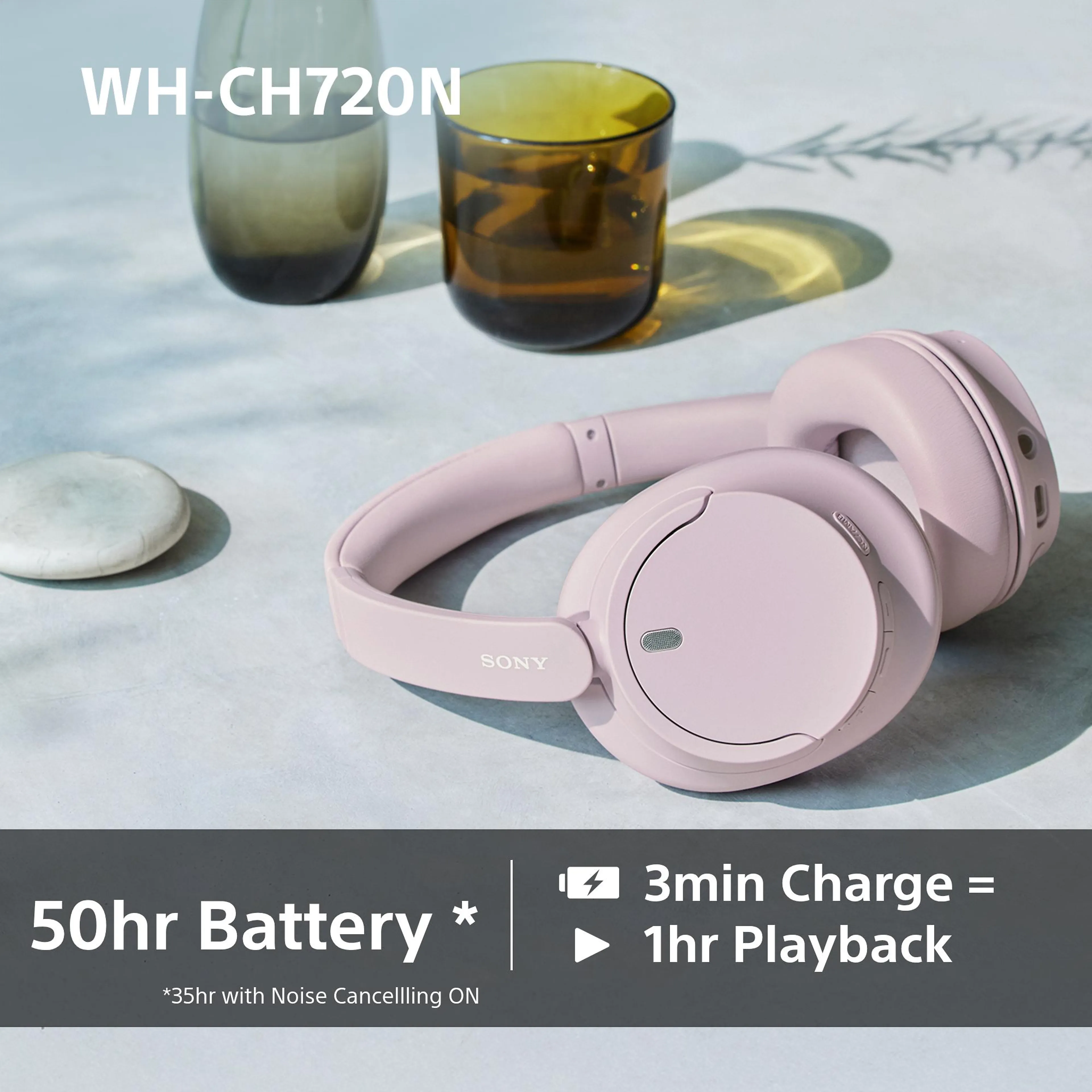Sony draadloze over-ear koptelefoon WH-CH720N - Bluetooth 5.2 - noise cancelling - roze
