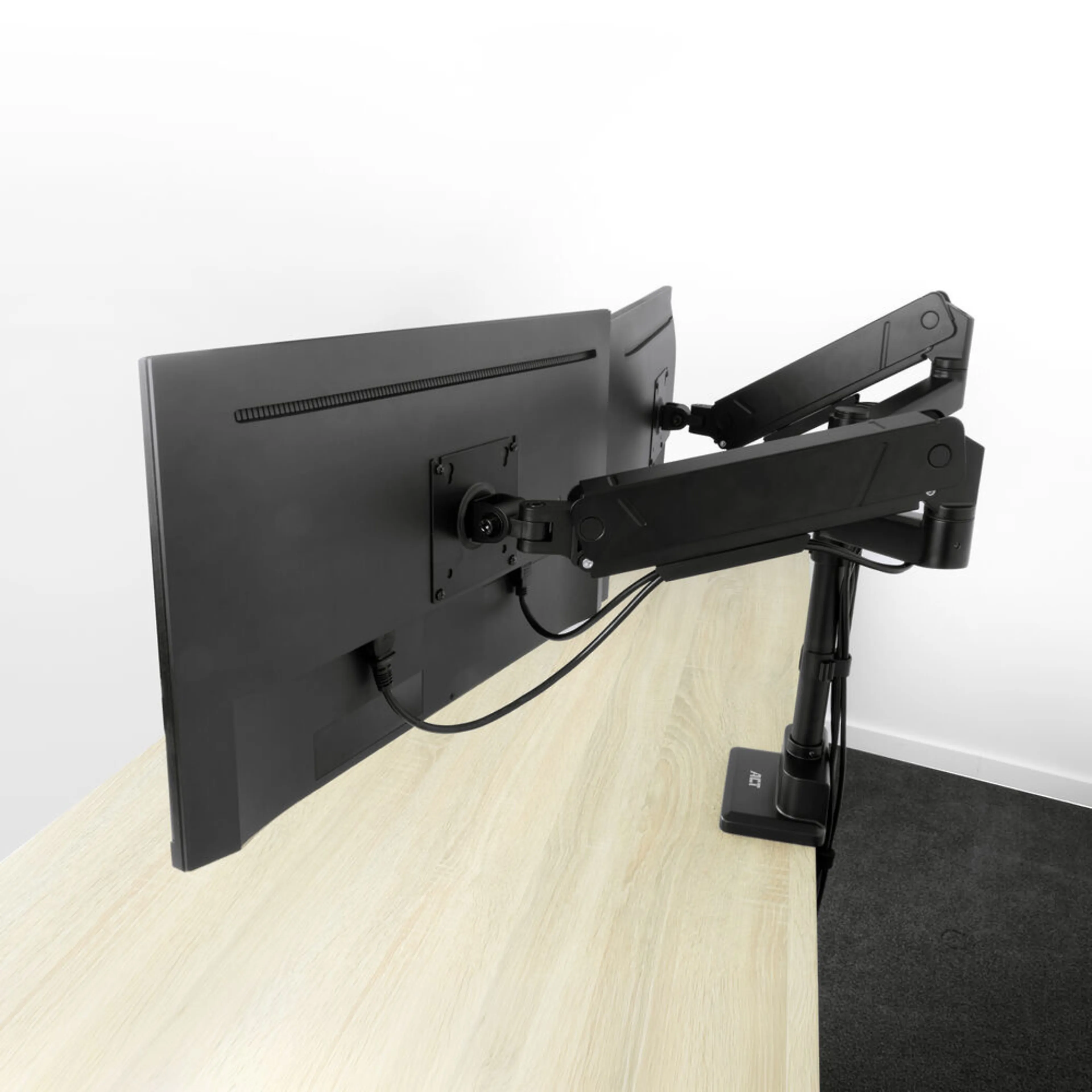 ACT Monitorarm 34i office solid pro - gasveer - paalbevestiging - 2 schermen