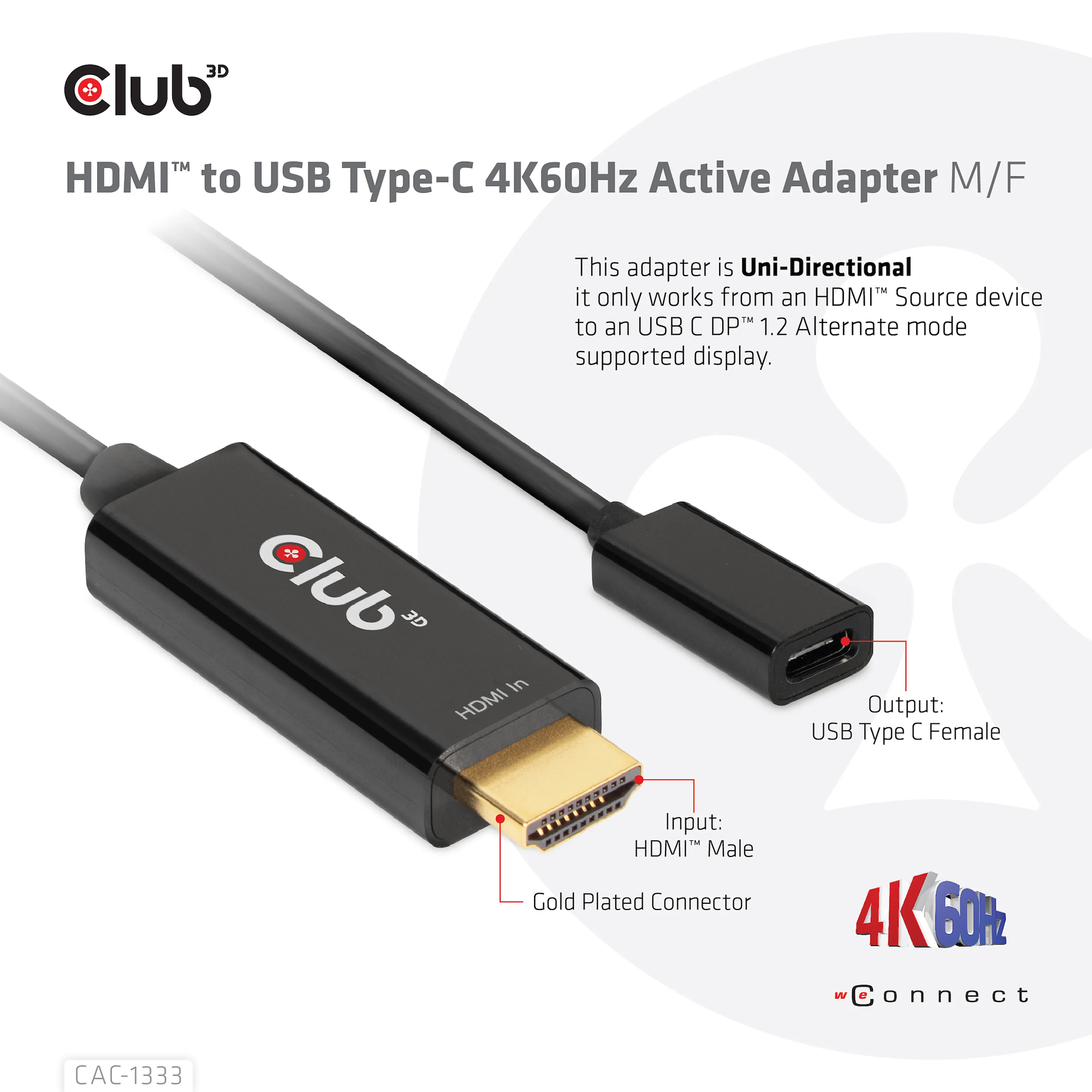 Club 3D HDMI to USB Type-C 4K60Hz Active Adapter M/F