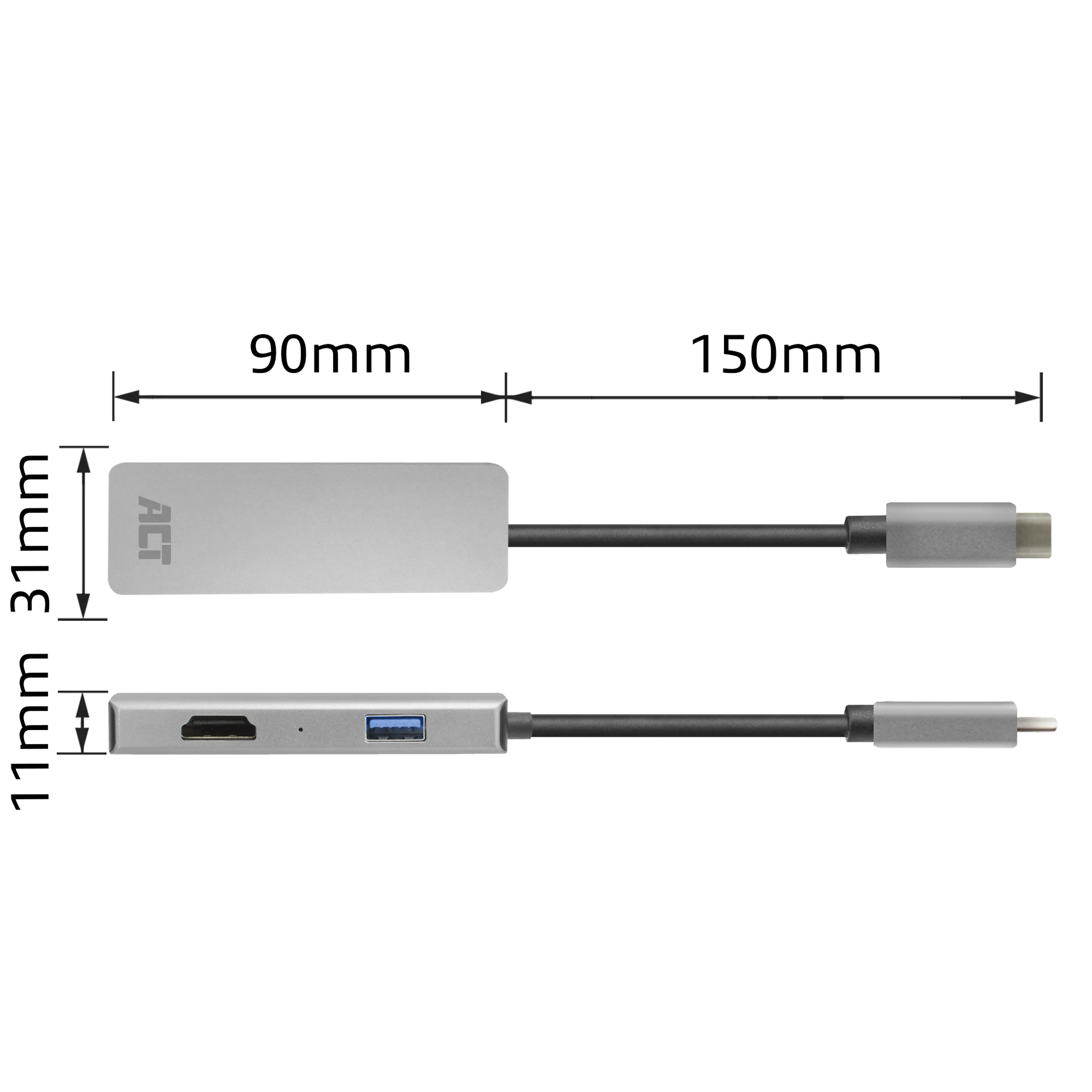 ACT USB-C 4K multiport adapter - 2 hdmi monitoren - usb-a datapoort