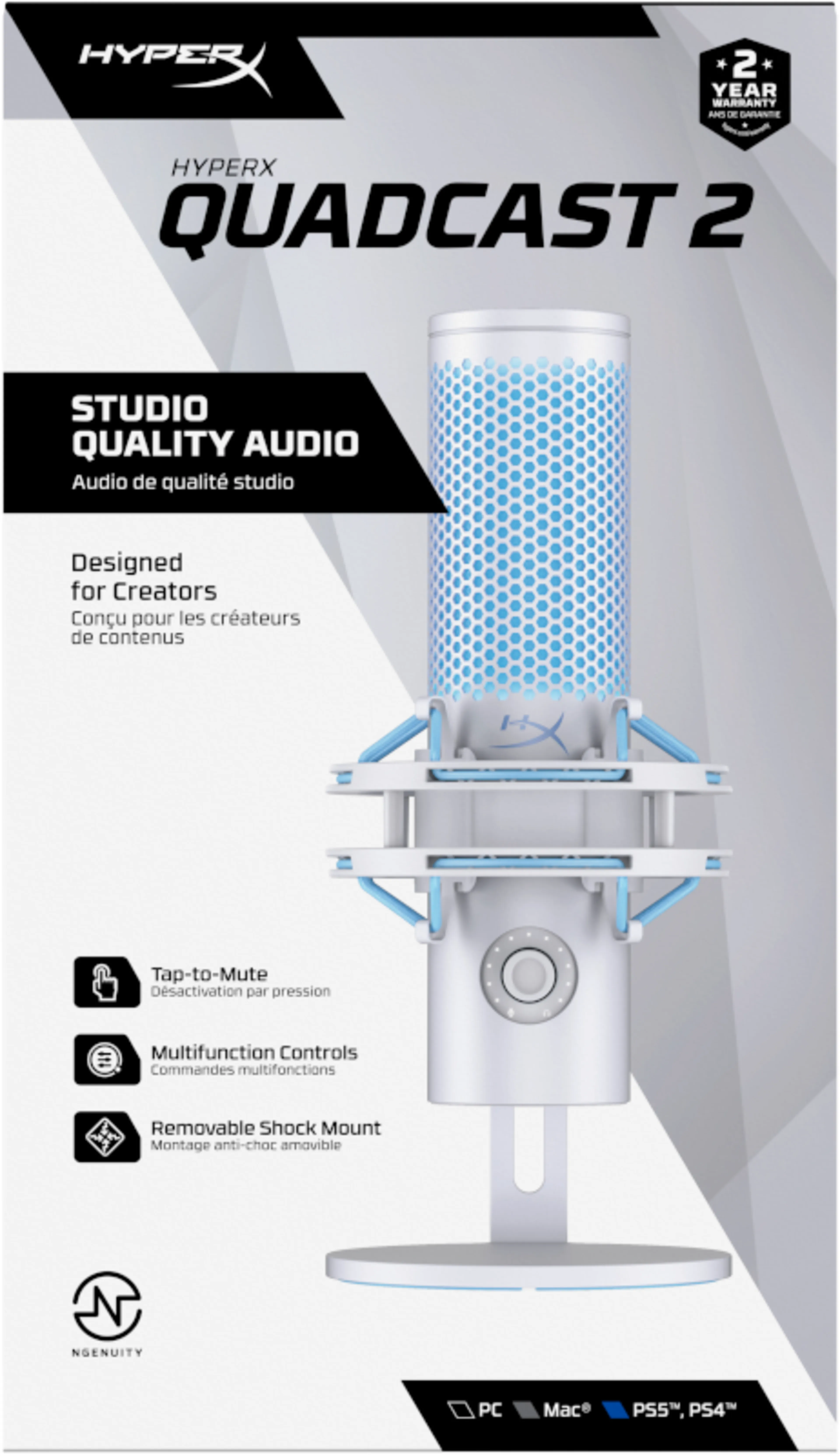 HP HyperX QuadCast 2 - microphone USB - aluminium - 24 bits 96 kHz - support antichoc