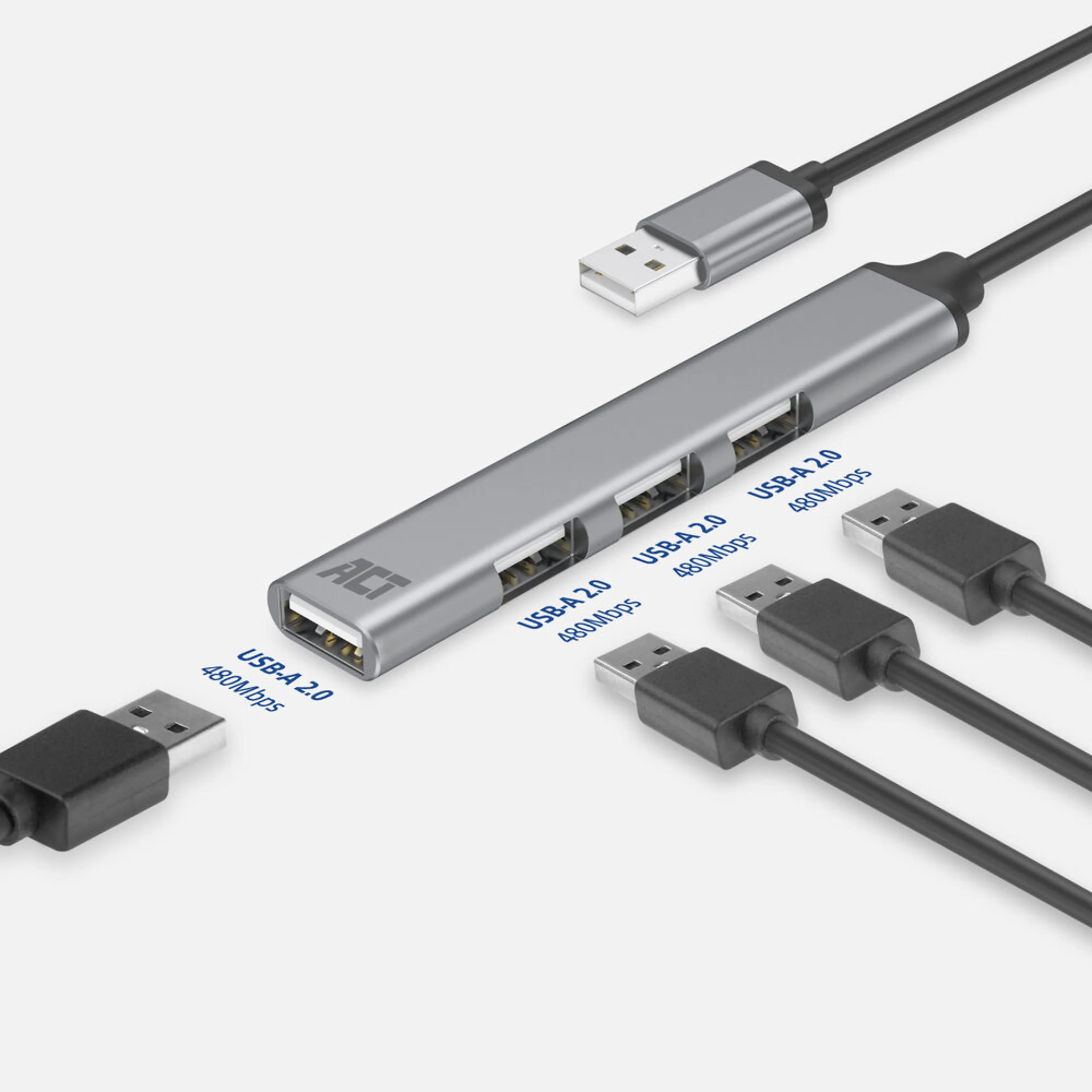ACT hub USB-A AC6225 - 4 ports USB 2.0 - aluminium léger