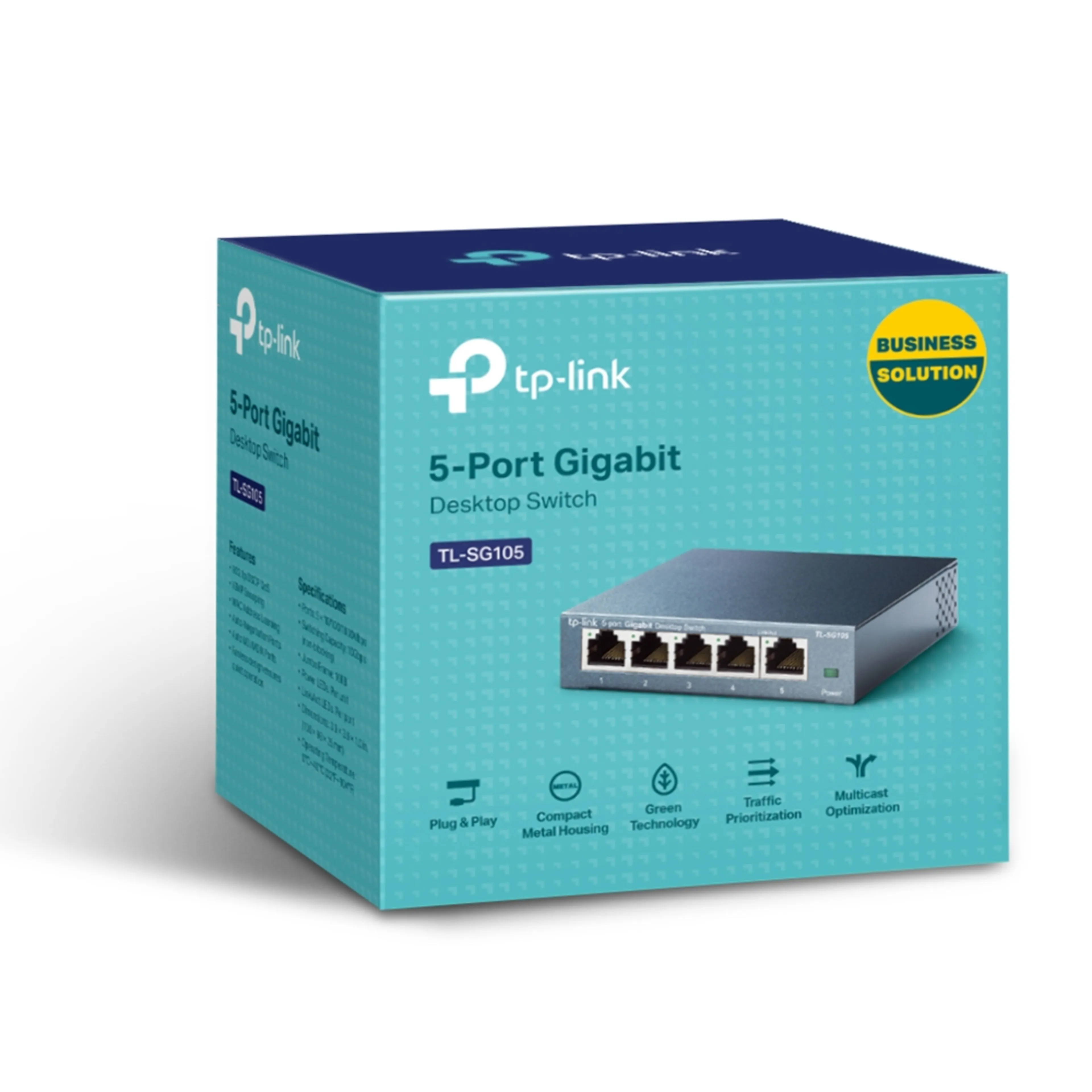TP-Link Gigabit Switch TL-SG105 - 5 poorten - 10/100/1000 Mbps - metalen behuizing
