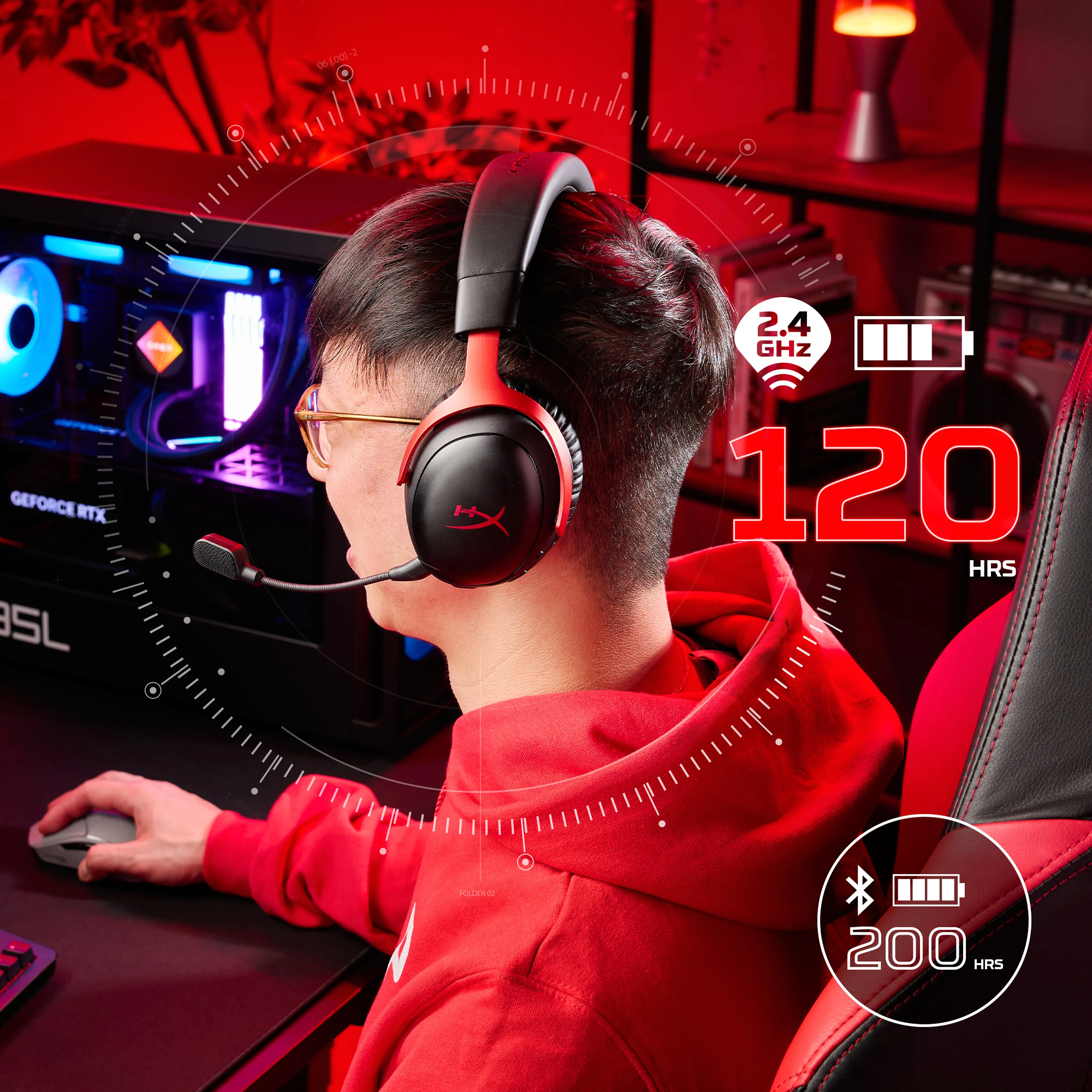 HP HyperX Cloud III S Wireless - draadloos - microfoon - rood/zwart