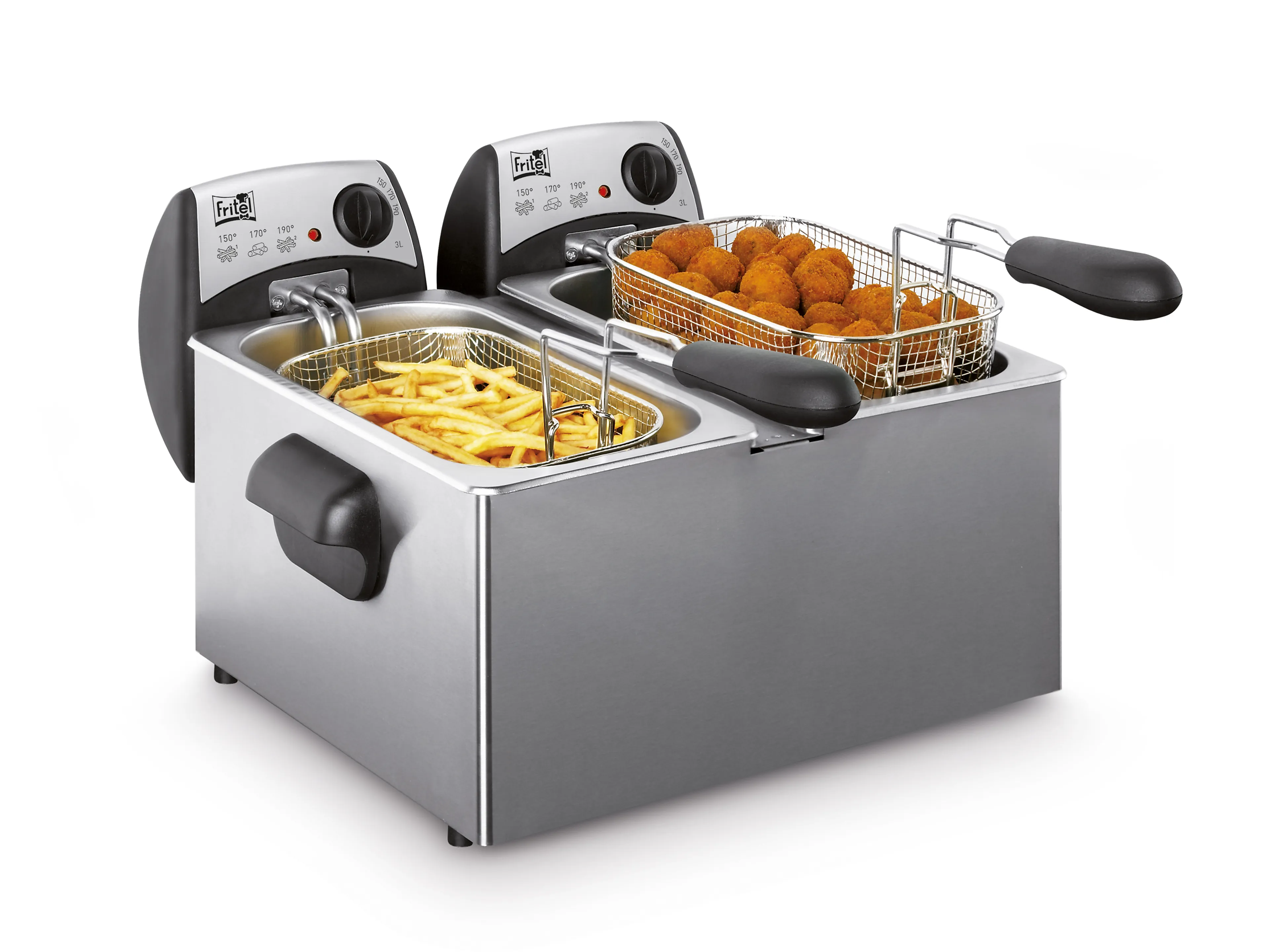 Fritel dubbele friteuse FR 1355 Duo - 2x 3 liter - 2x 2200 W vermogen - inox