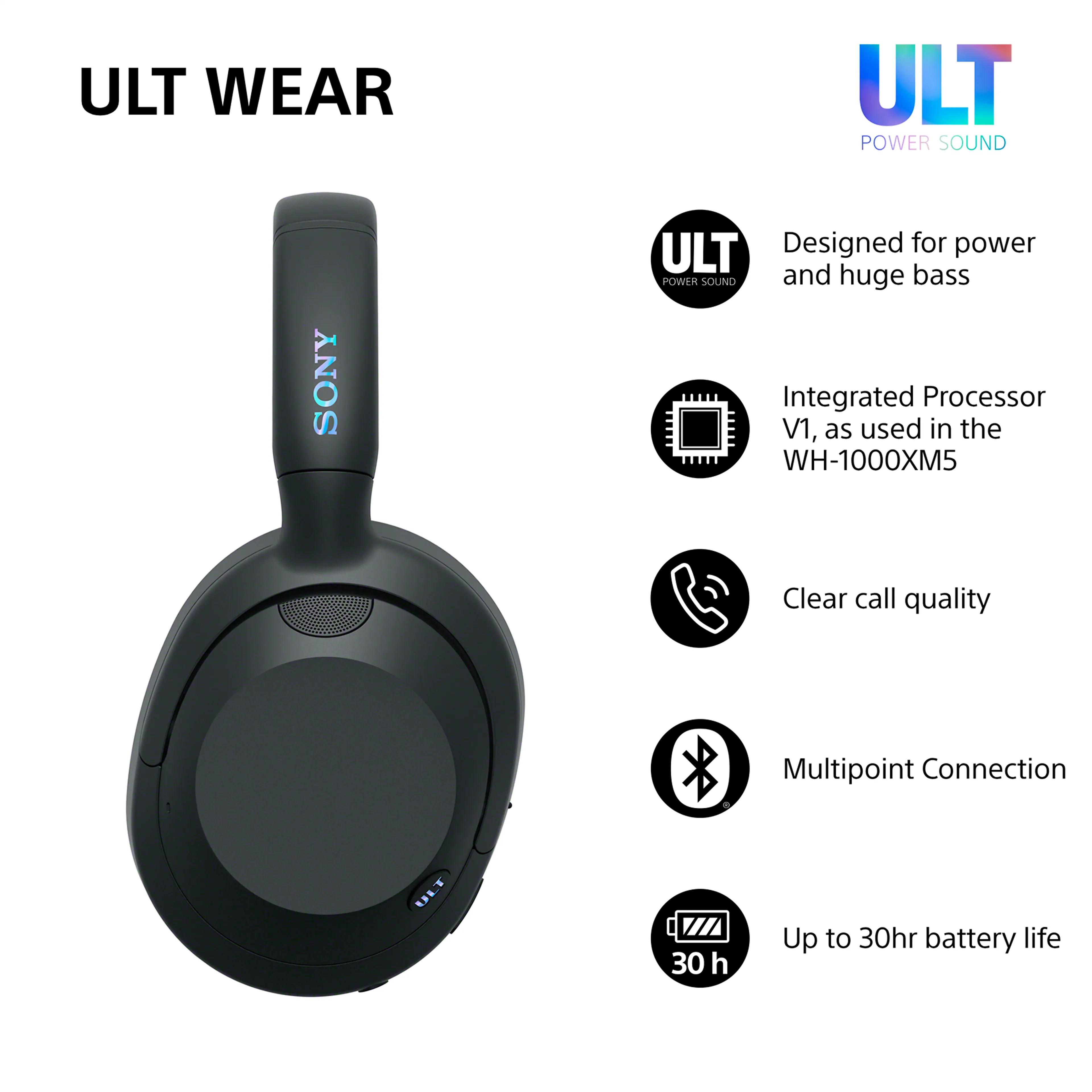 Sony ULT Wear WHULT900NB - connectivité Bluetooth - réduction de bruit - noir