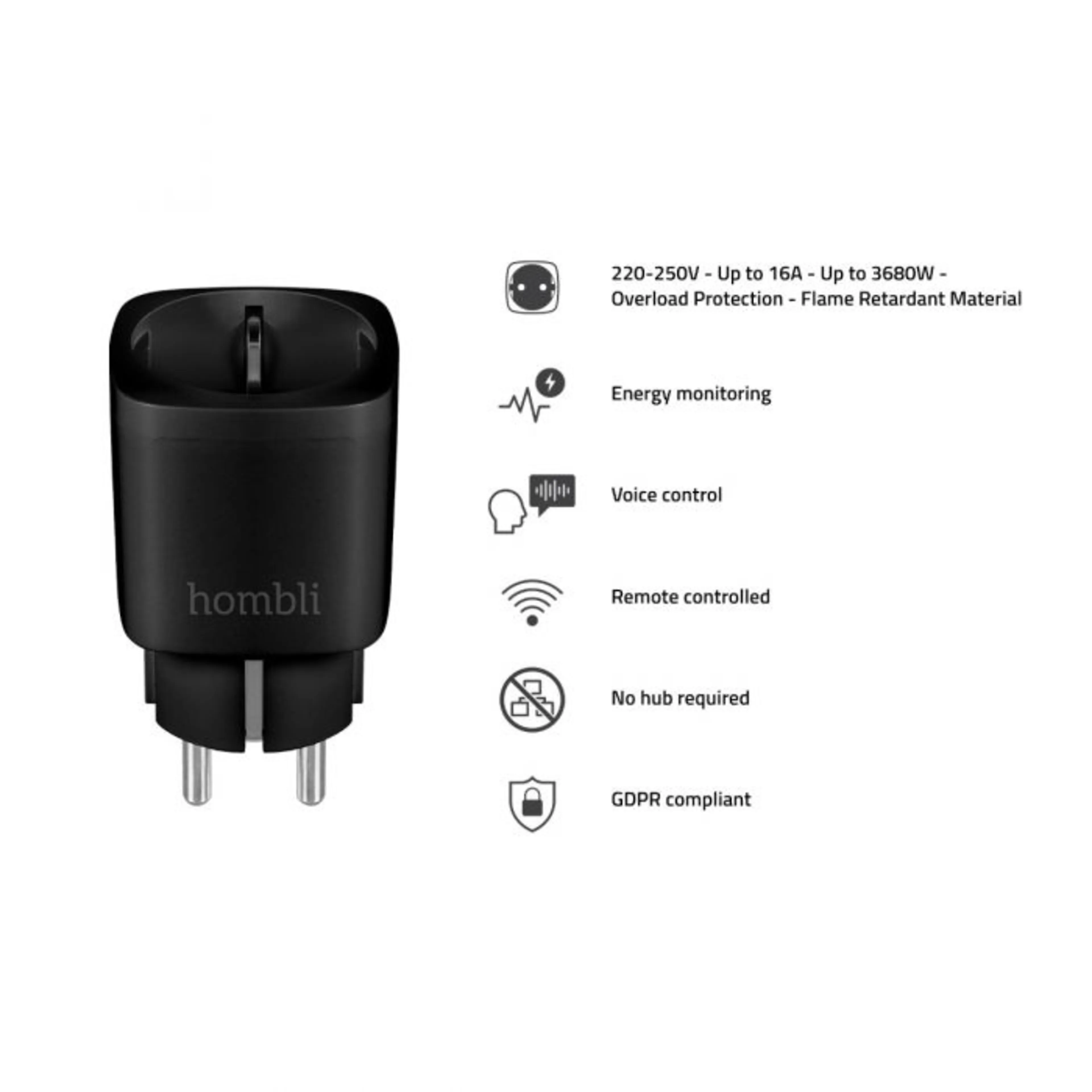 Hombli Smart Socket EU Black 220-250V 3680W 16A WiFi