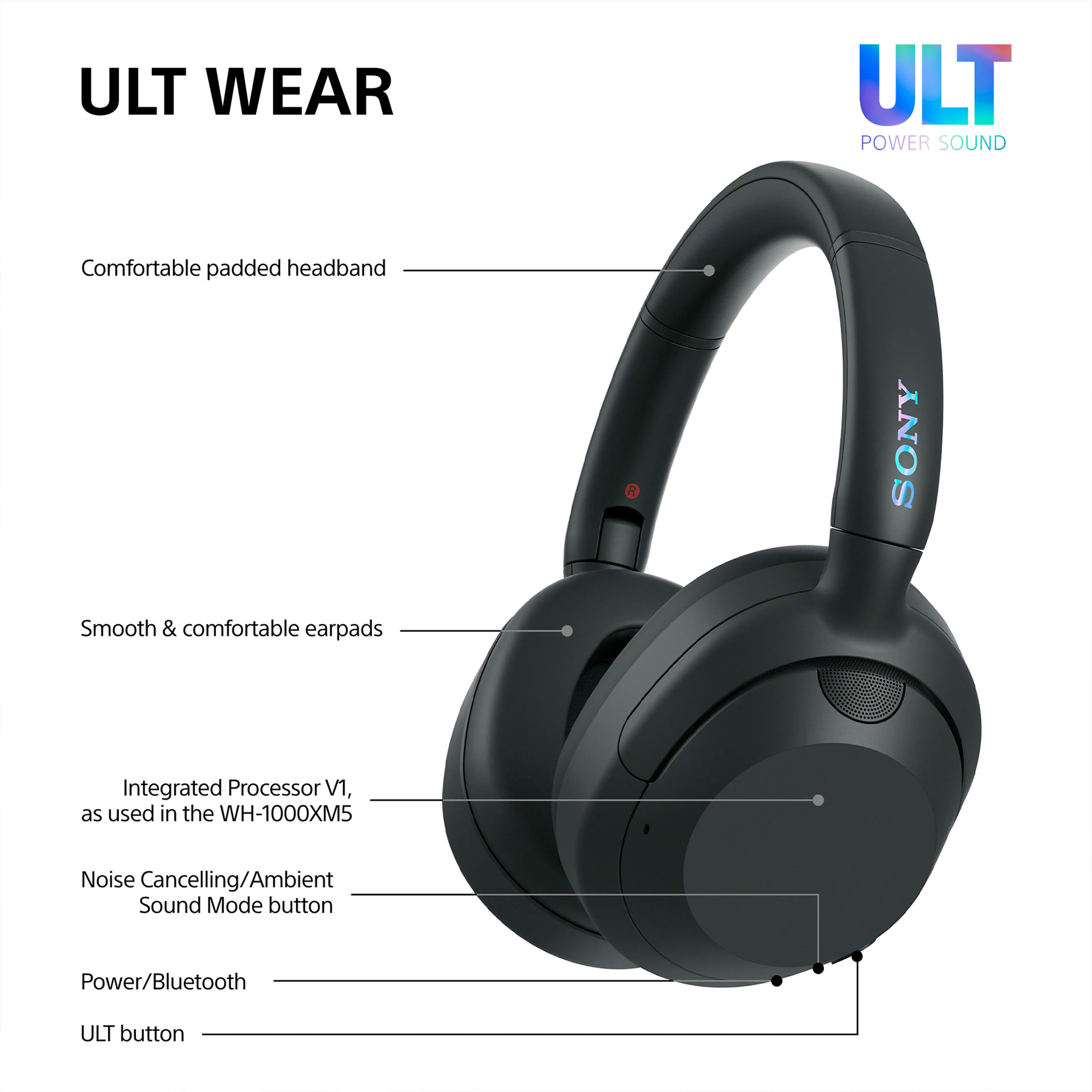 Sony ULT Wear WHULT900NB - connectivité Bluetooth - réduction de bruit - noir